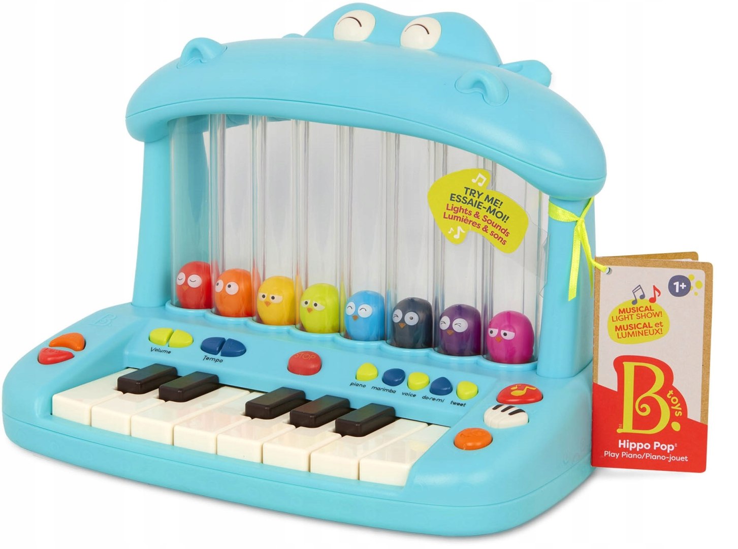 Hippo Pop Play Piano Keyboard ze Skaczącymi Ptaszkami B.toys BX2297Z