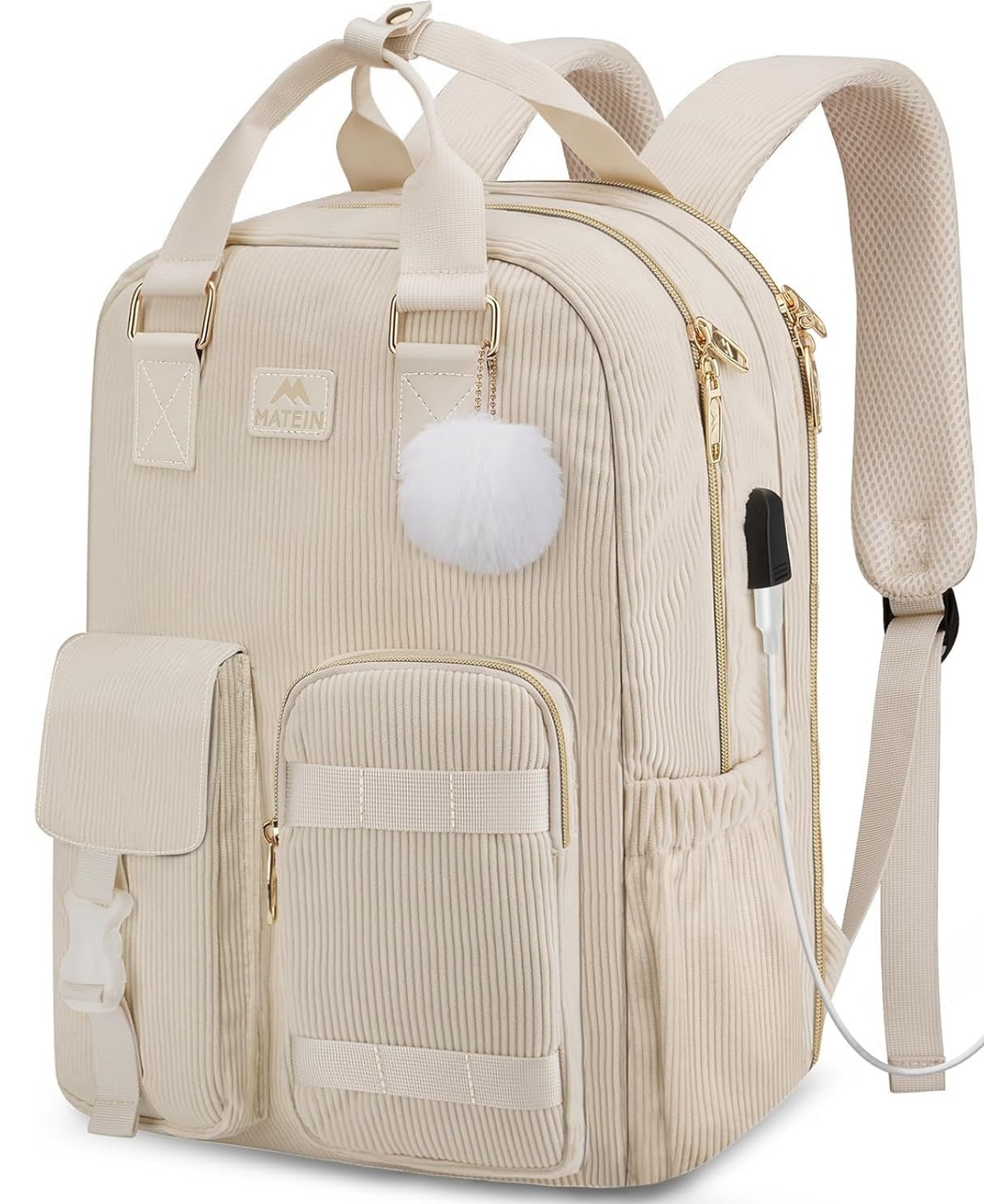 Plecak Matein Damski Sztruksowy Laptop 15.6" Usb Podróżny 1429
