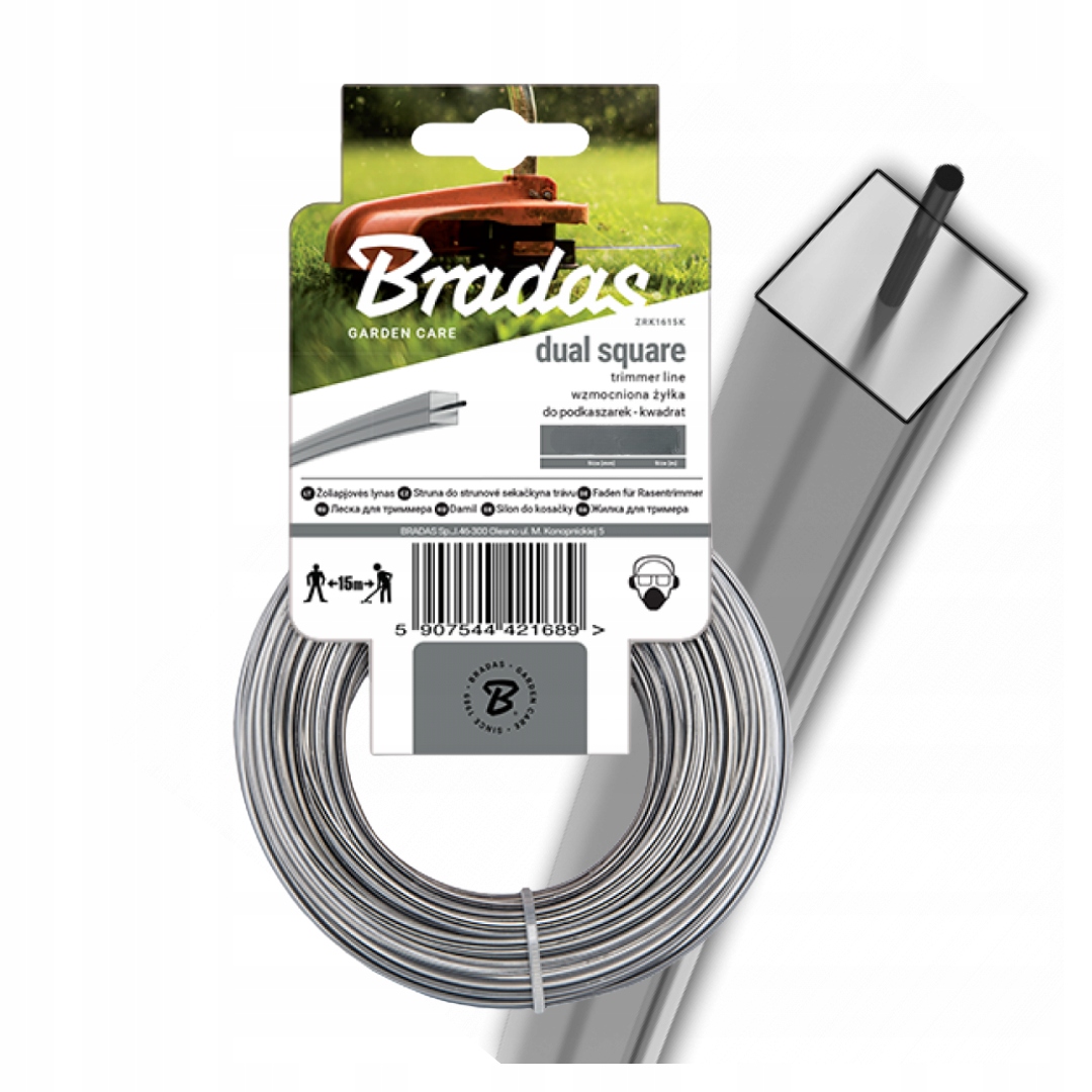 Žací Struna Do Sekačky 2,4 mm x 15 m Čtverec Pevná s drátem