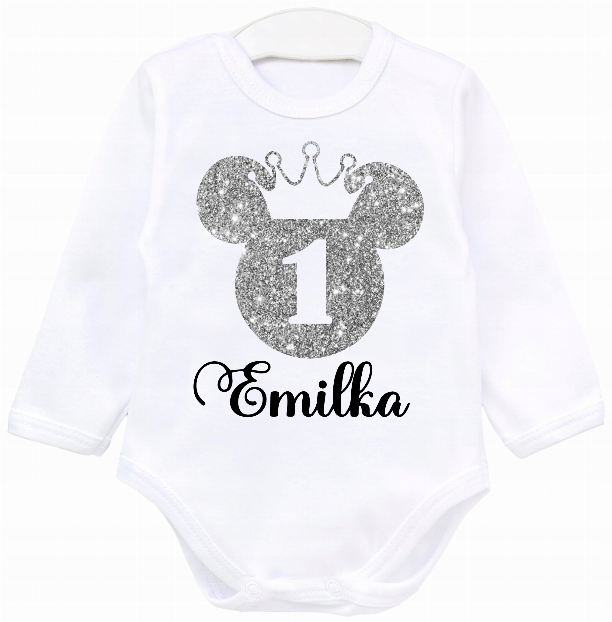 Body dł rękaw 1 URODZINY MYSZKA BROKAT IMIĘ r.86