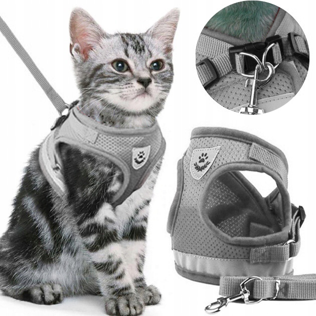 Levně Beztlakové Vycházkové Popruhy S Nastavitelnou Odrazkou Pro Kočky Vodítko Velikost XL