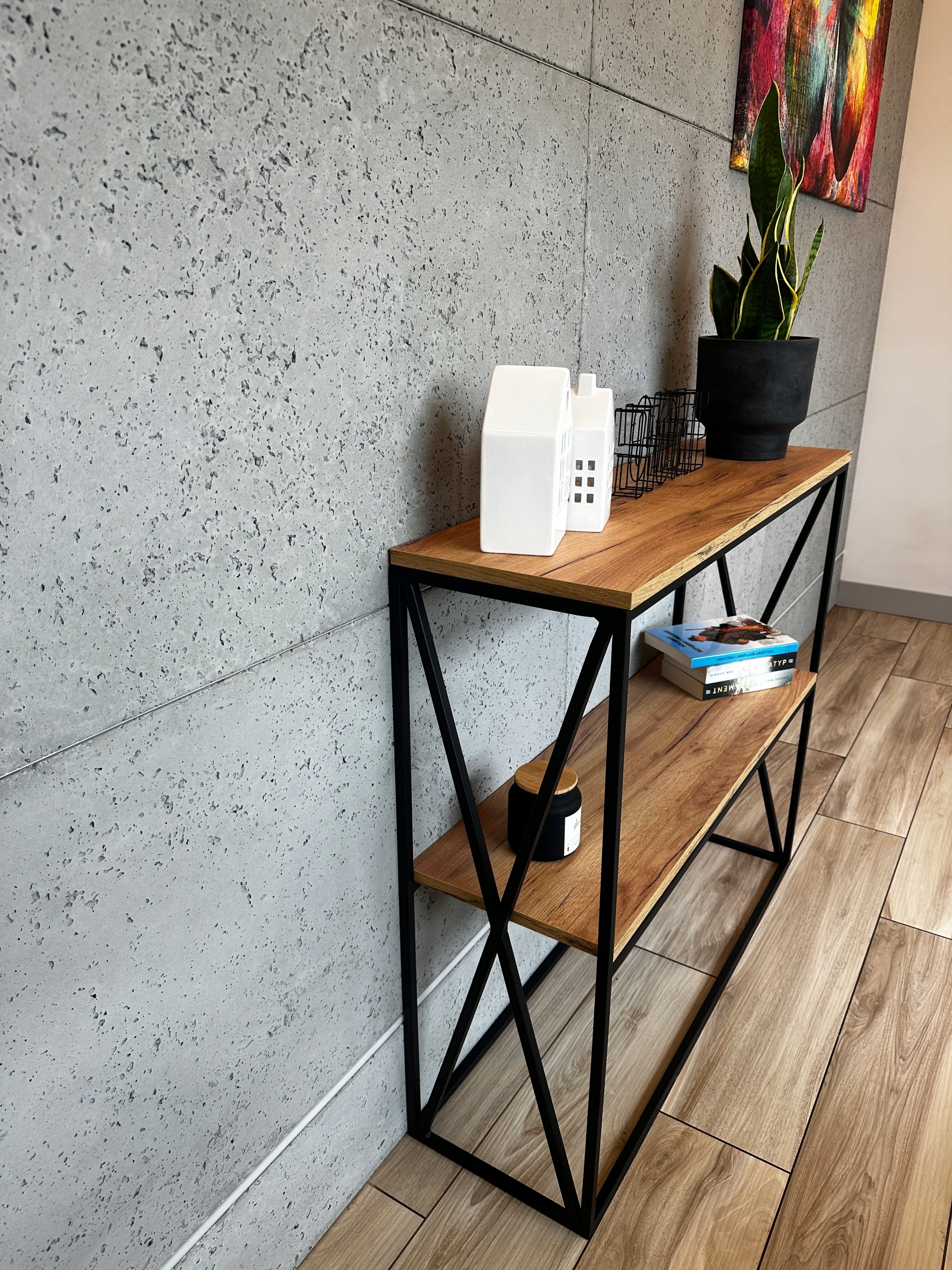 konsolka toaletka INDUSTRIALNA STYL LOFT 100X25X90 czarna Głębokość mebla 25 cm