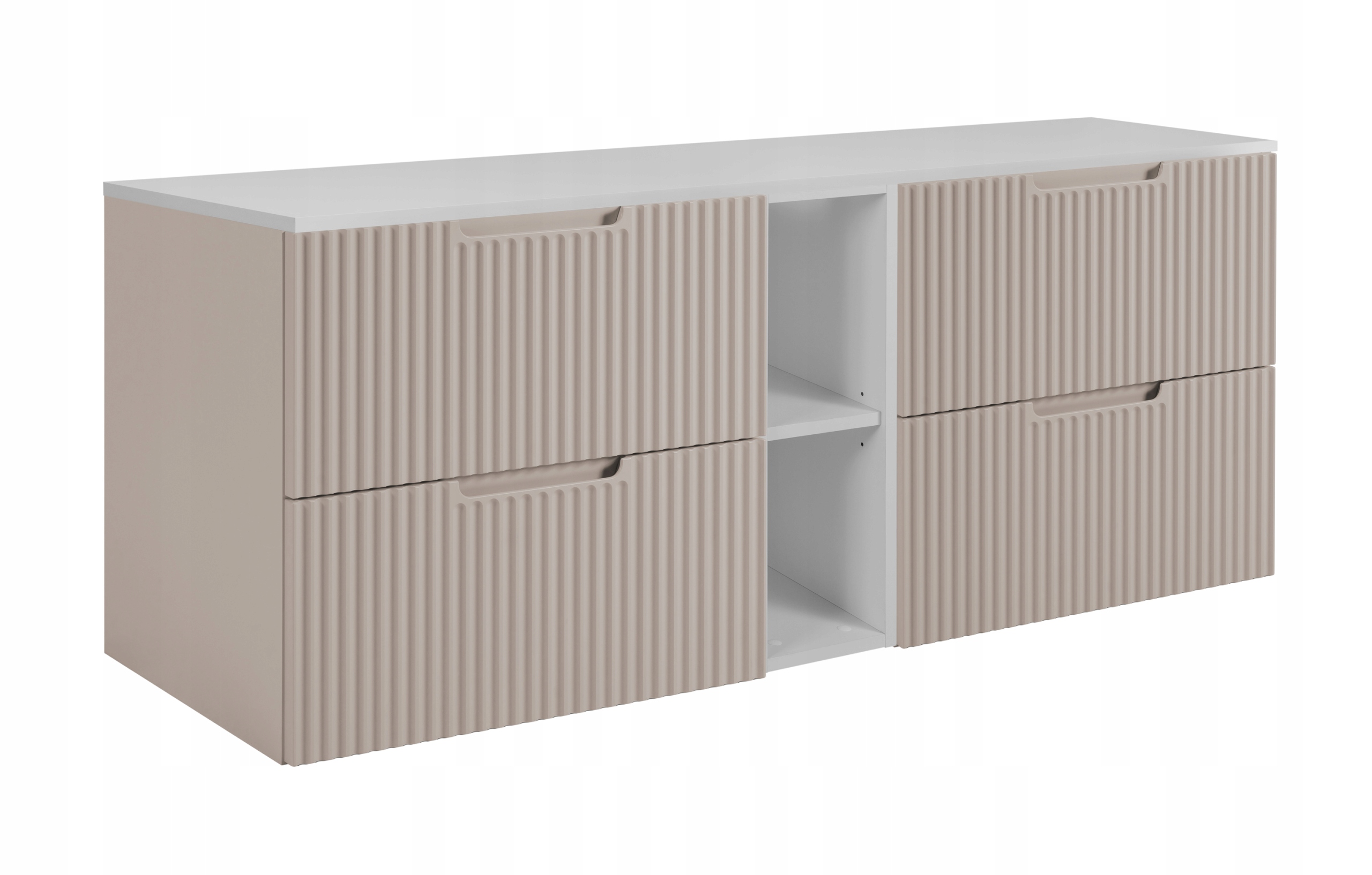 Koupelnová skříňka Pod Umyvadlo 140 kašmír bílá módní Rýhovaná Přední Část Mdf