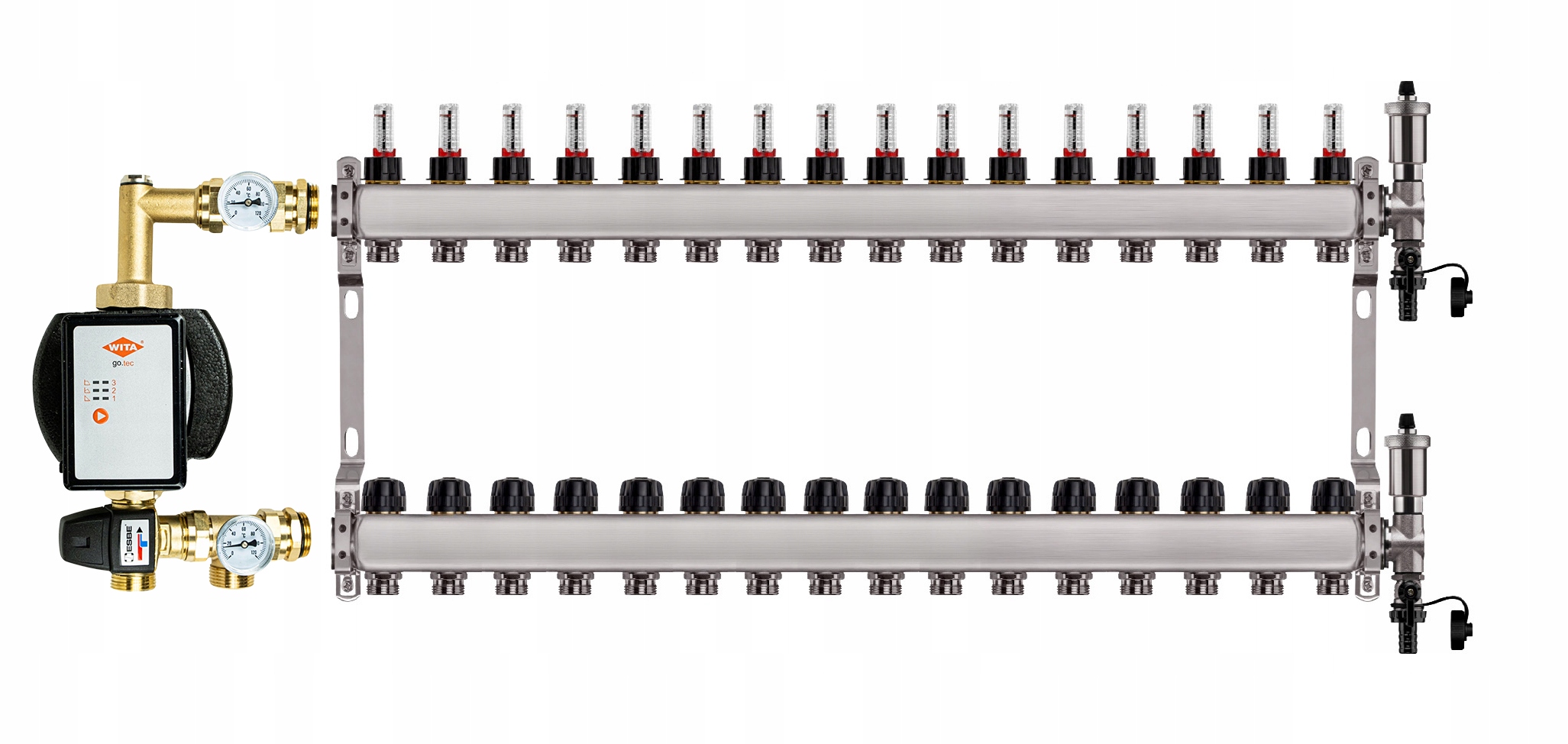 Rozdělovač pro podlahu 16 sekcí nerezový pro vytápění Čerpadlo Wita