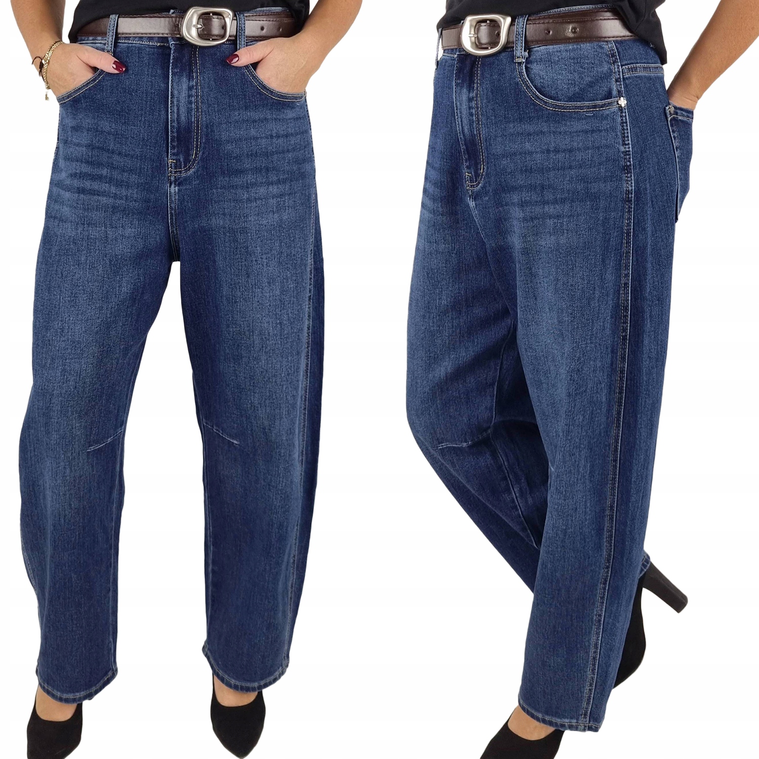 M.sara Spodnie Jeansowe Balloon Fit- Niebieskie Duże Rozmiary 42/XL