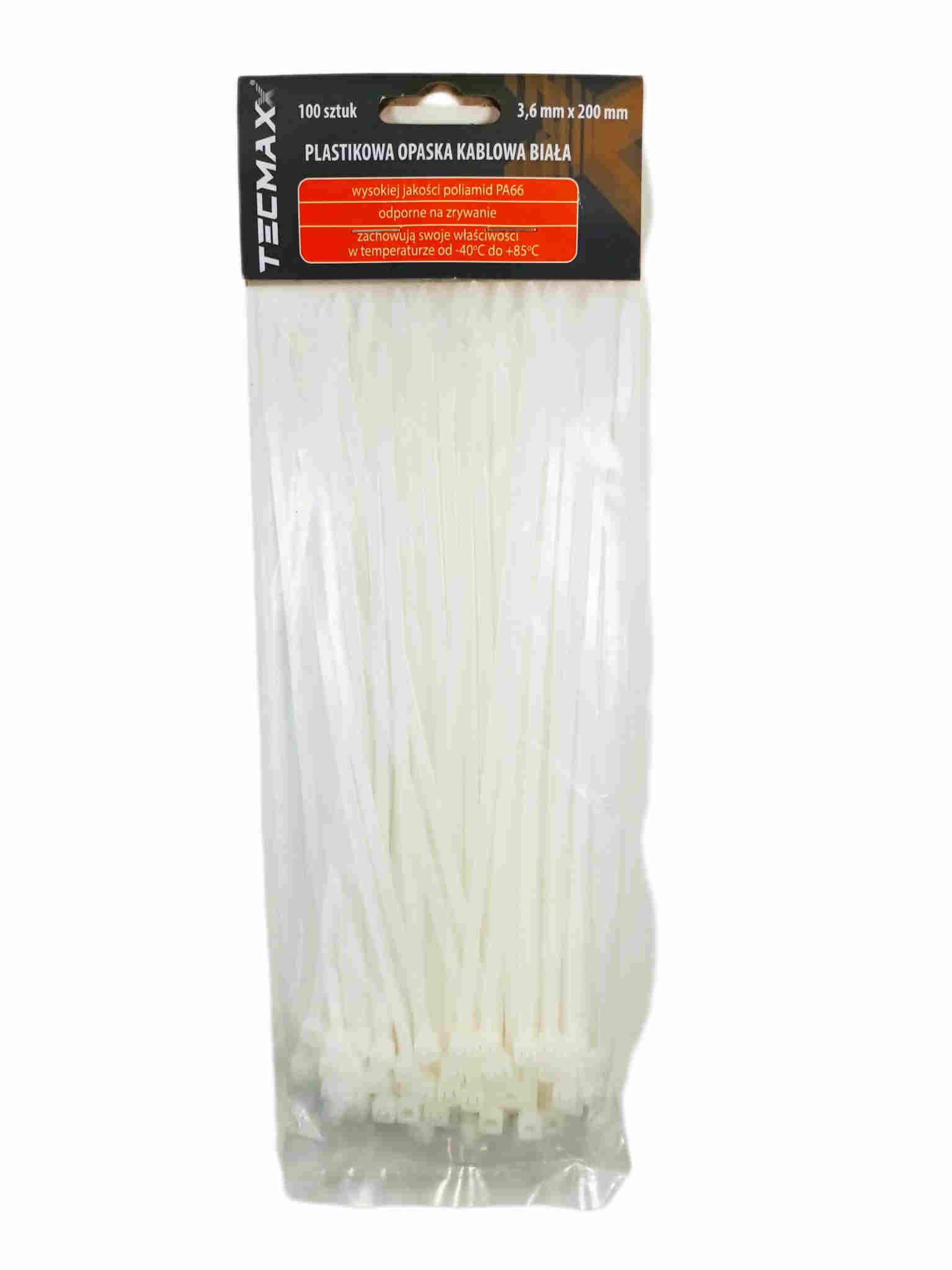 

Opaski zaciskowe białe 3,6 x 200mm 100szt Tecmaxx
