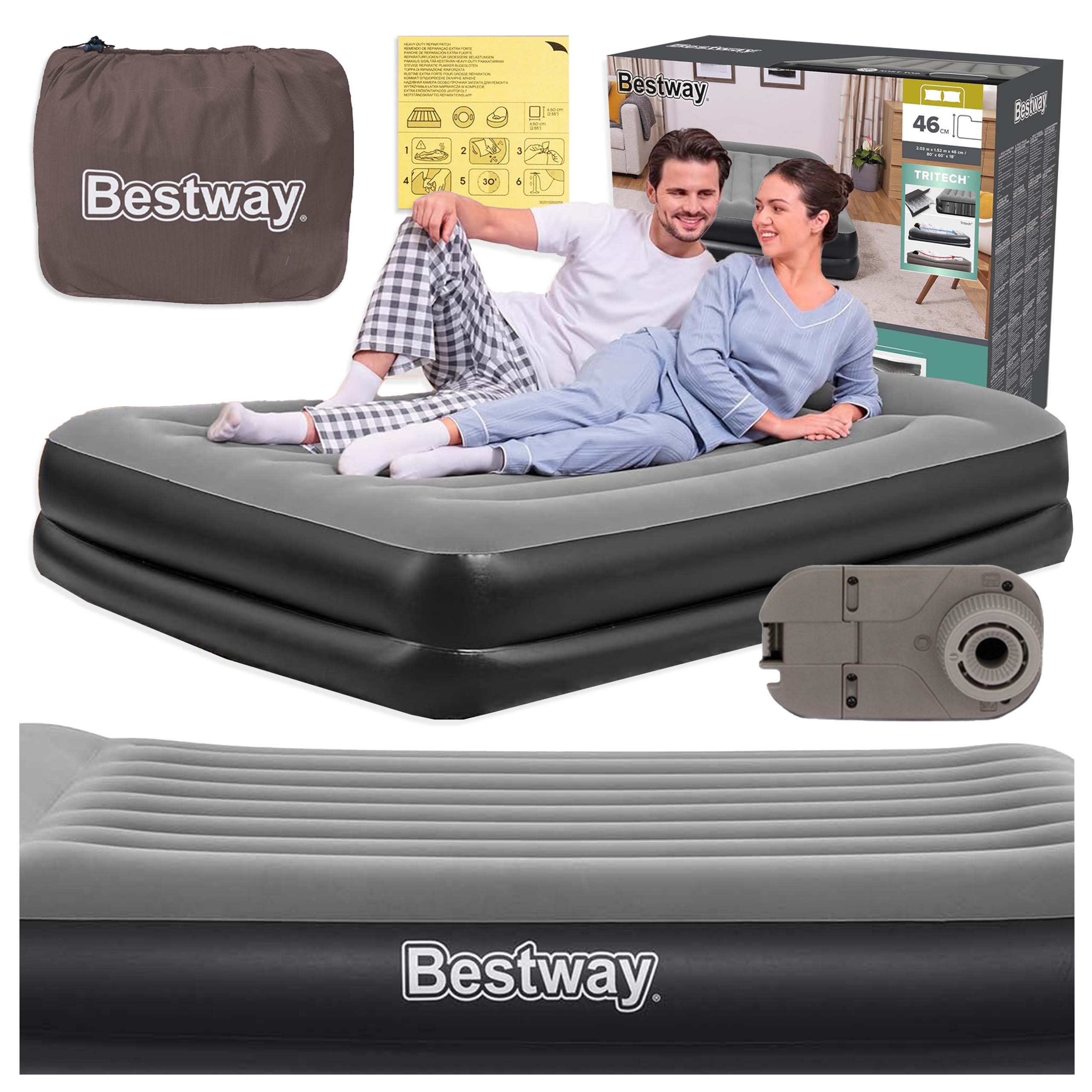 Matrace Dvoulůžková postel na spaní s pumpou 230V 203x152 vysoká 46