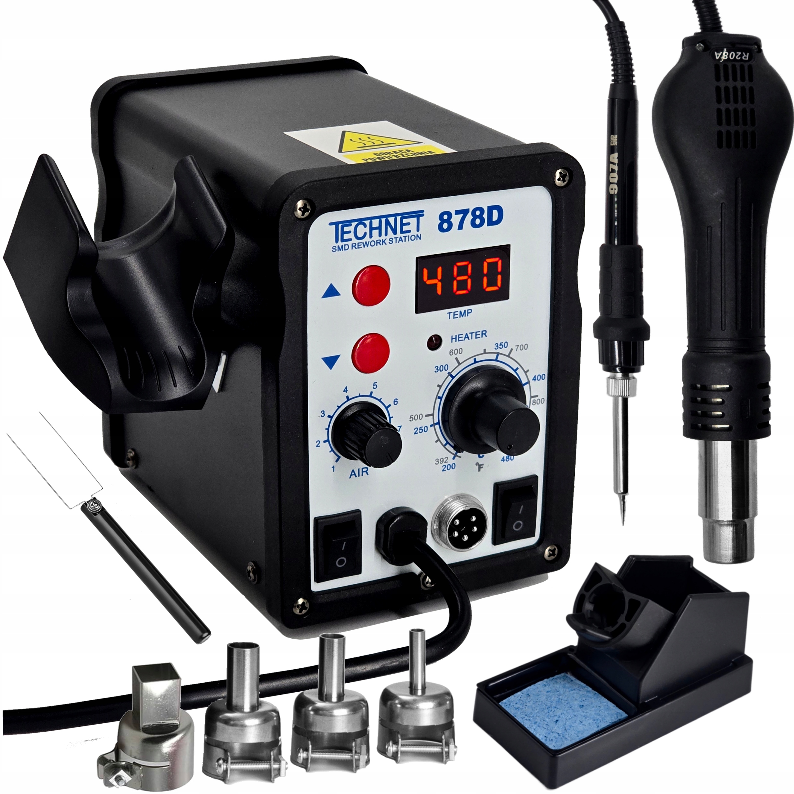 Stacja Lutownicza Lutownica 878D 700W 2w1 Hot Air grotowa Esd Safe do Bga