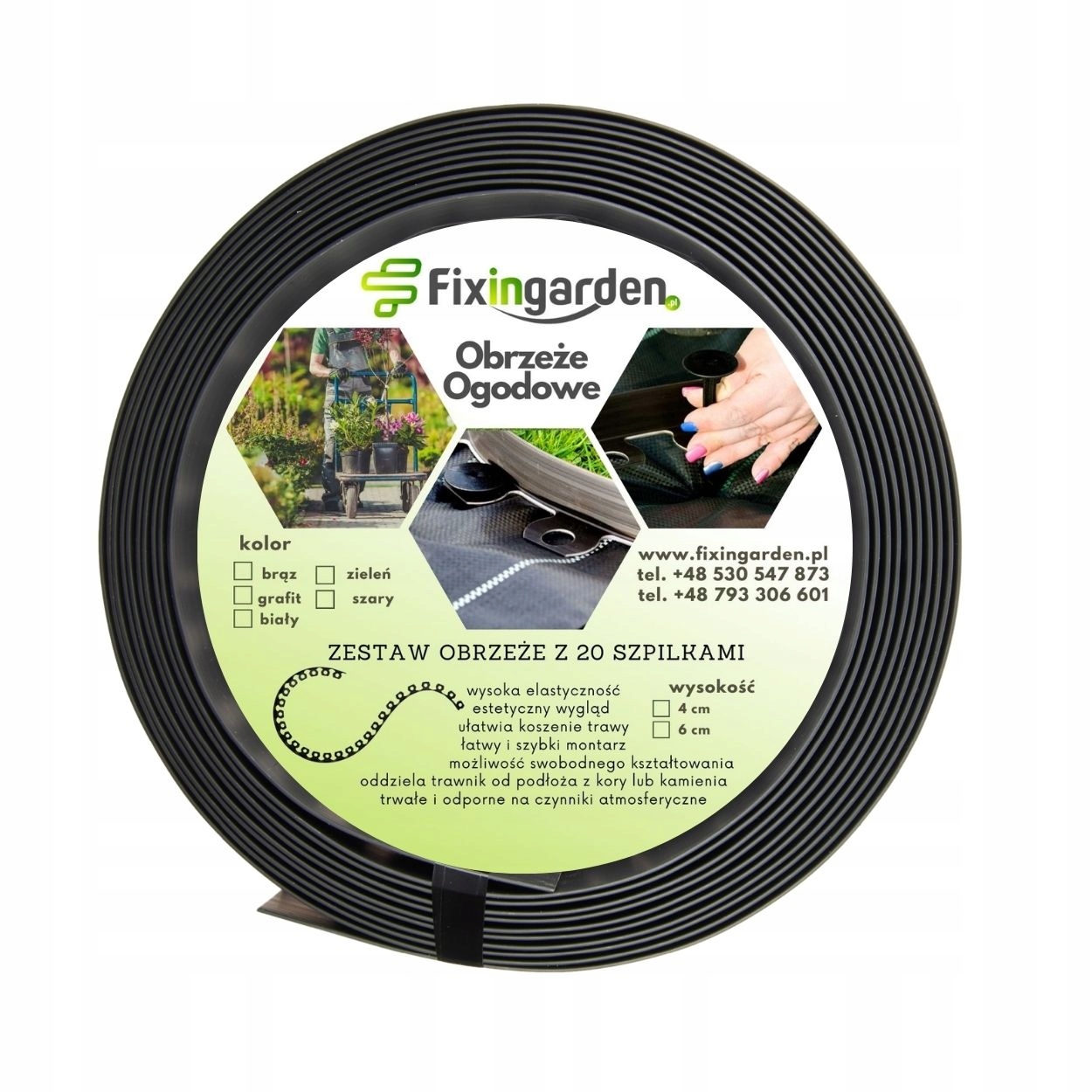 

Obrzeże ogrodowe+20szt szpilek -4cmx1000cm Grafit