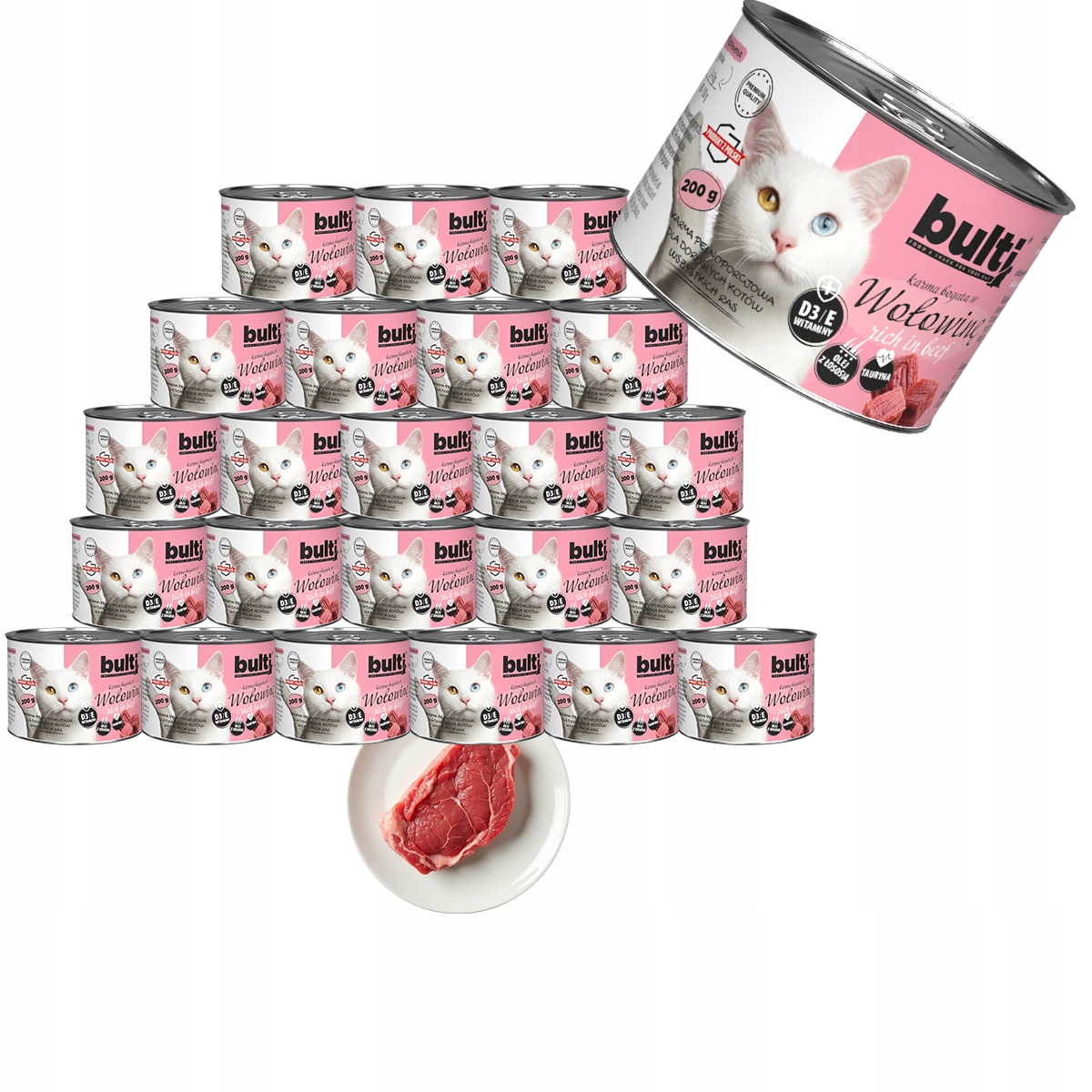 Levně Krmivo Mokré Pro Kočky Bulti Plechovka s hovězím masem Set 24x200g