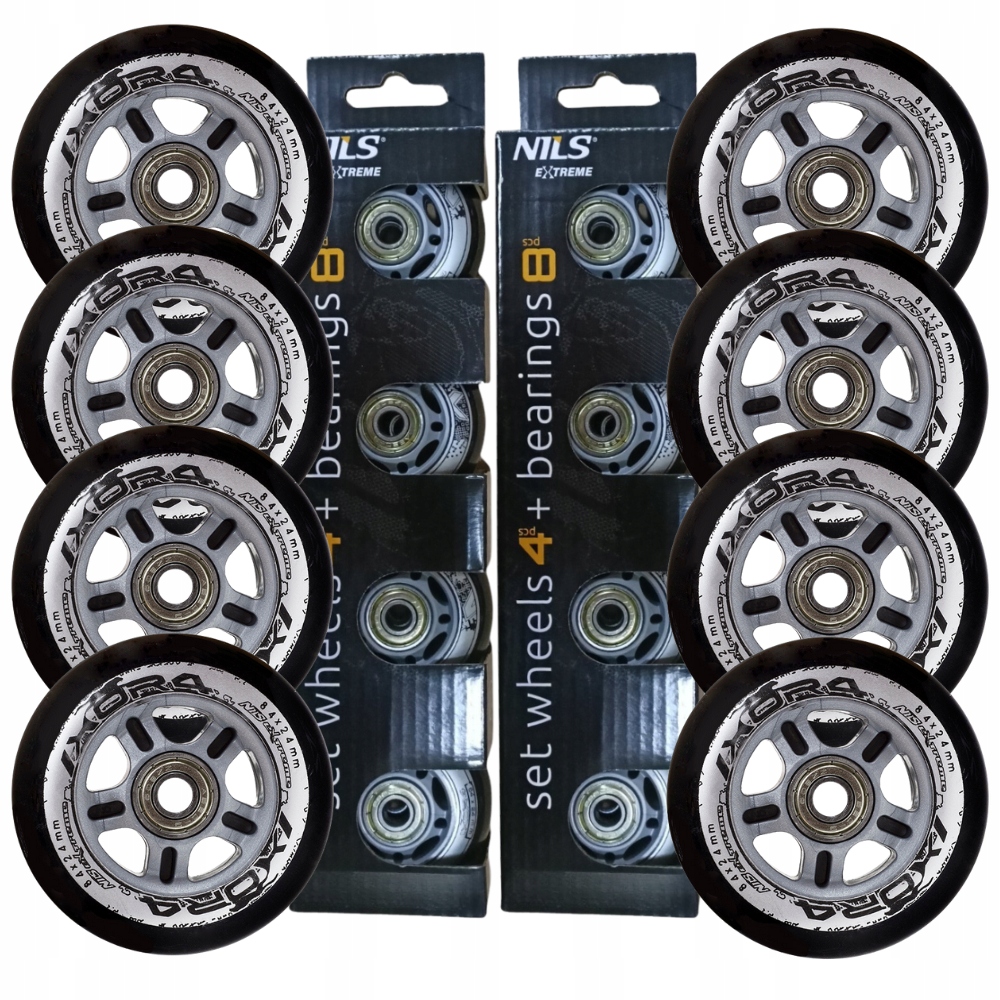 Kolečka na kolečkové brusle Kaučukové 84 mm Sada 8 ks Ložiska ABEC-9 Černá Nils