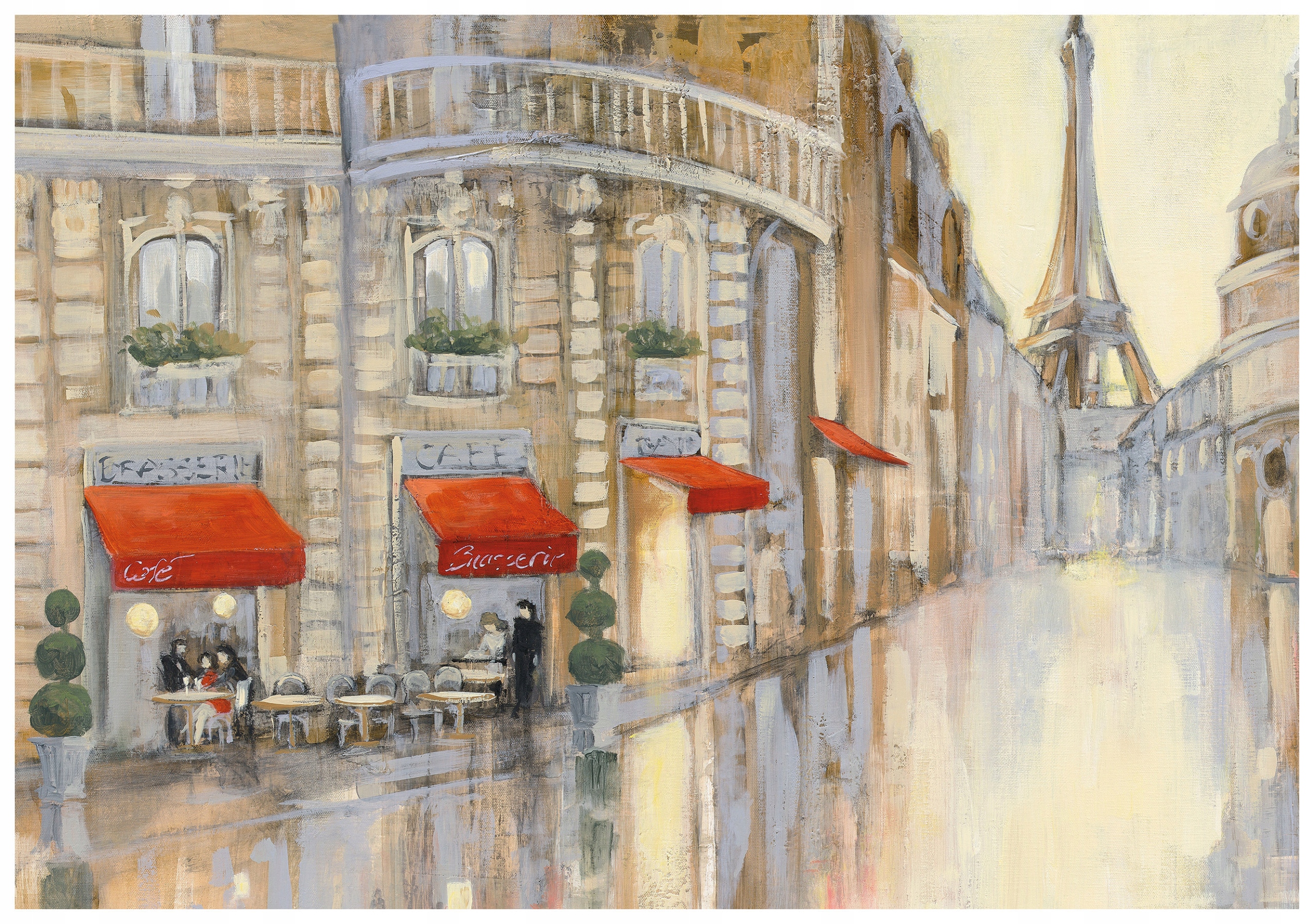 Tapeta Paríž kaviareň dážď Eiffelova veža mäkké tóny 254x184 vinyl lepidlo