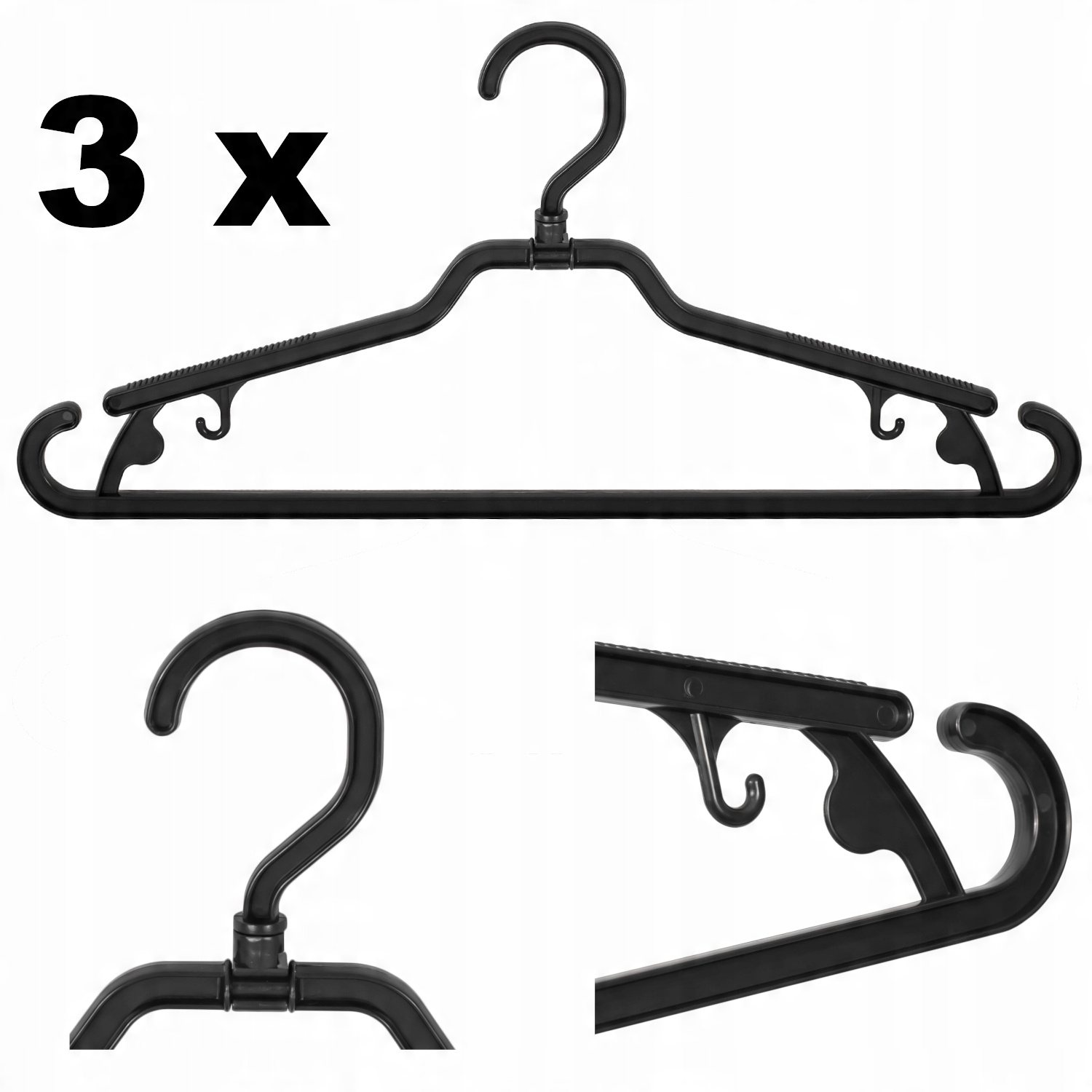 

3 x wieszak na ubrania czarny uniwersalny 42 cm
