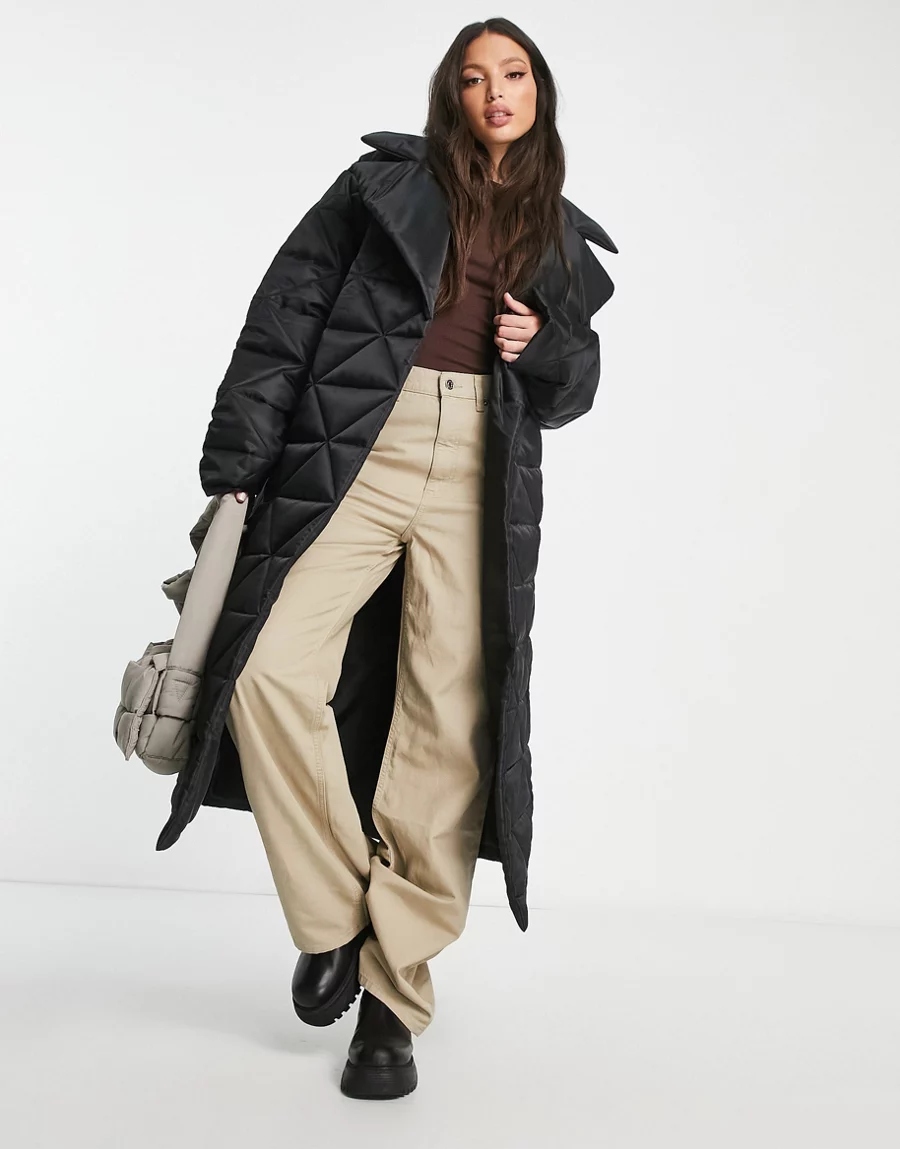 PŁASZCZ DLA WYSOKICH CZARNY PIKOWANY PASEK 40 MZD