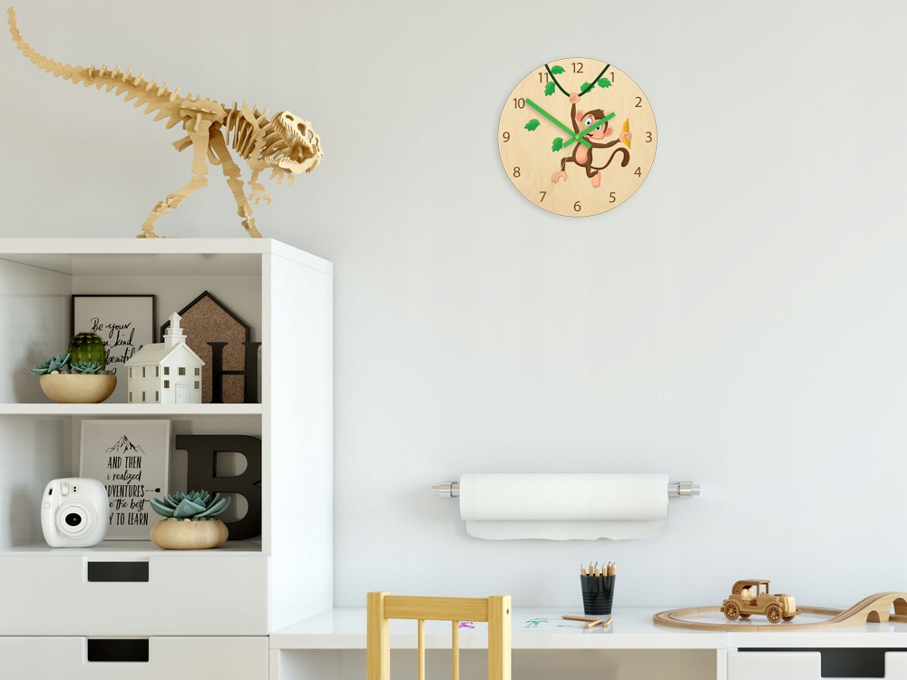 Zegar ścienny FIGLARNA MAŁPKA dziecięcy cichy Zasilanie baterie