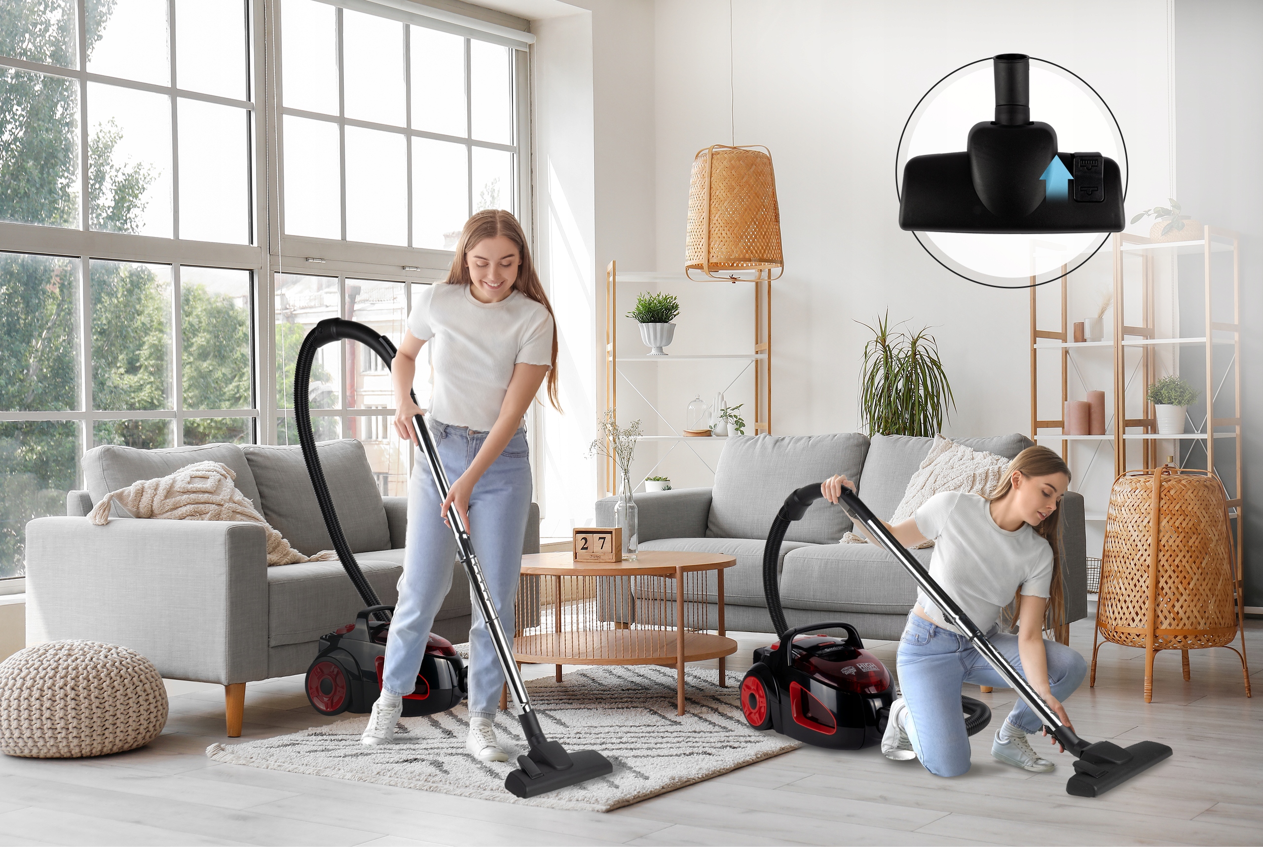 ODKURZACZ DOMOWY CYKLONOWY BEZWORKOWY DUŻA MOC 4200W TURBOSZCZOTKA HEPA Kolor dominujący beżowy/brązowy