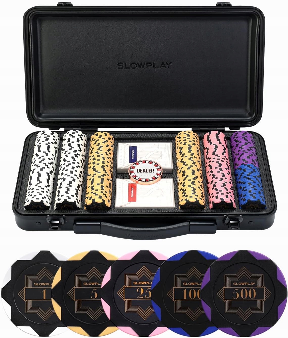 Zestaw żetonów do pokera Slowplay| Etui premium z powłoką, 300szt
