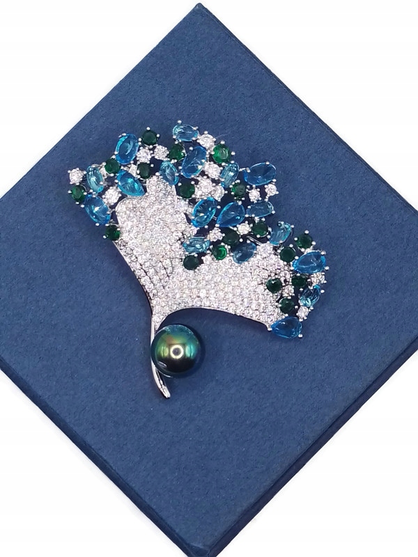 Luxusní Brož Přívěsek List Ginkgo Ginko Stříbrná Krabička Jako Dárek