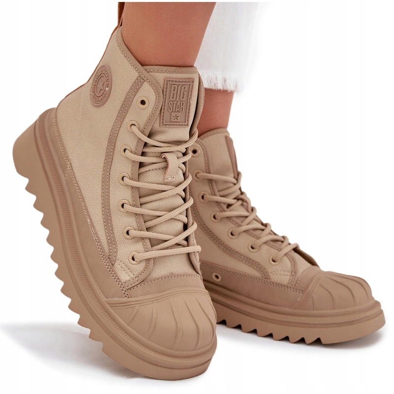 Dámské Vysoké Zateplené Tenisky Na Platformě OO274A356 Béžové 39