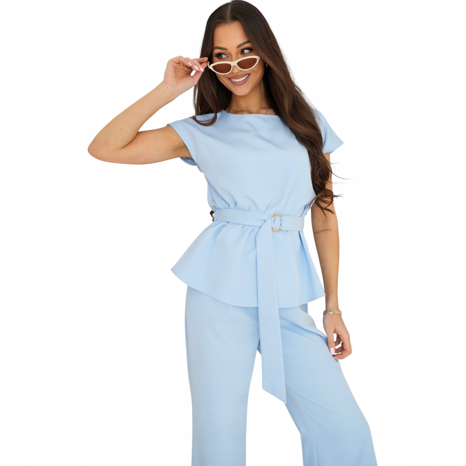 Komplet Damski Polska Produkcja Spodnie Bluzka Komunia Błękit M