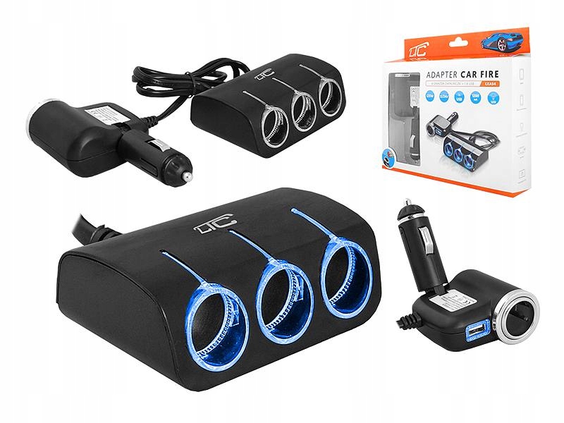 

Dapter Car Fire Led 3 +1 GNIAZDA+USB,12/24V,CZARNY