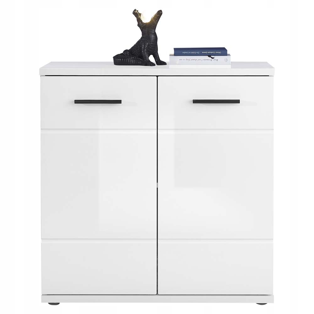 Komoda skrinka Bc 1070 2D 74 cm biela lesklá skrinka regál ryhované police