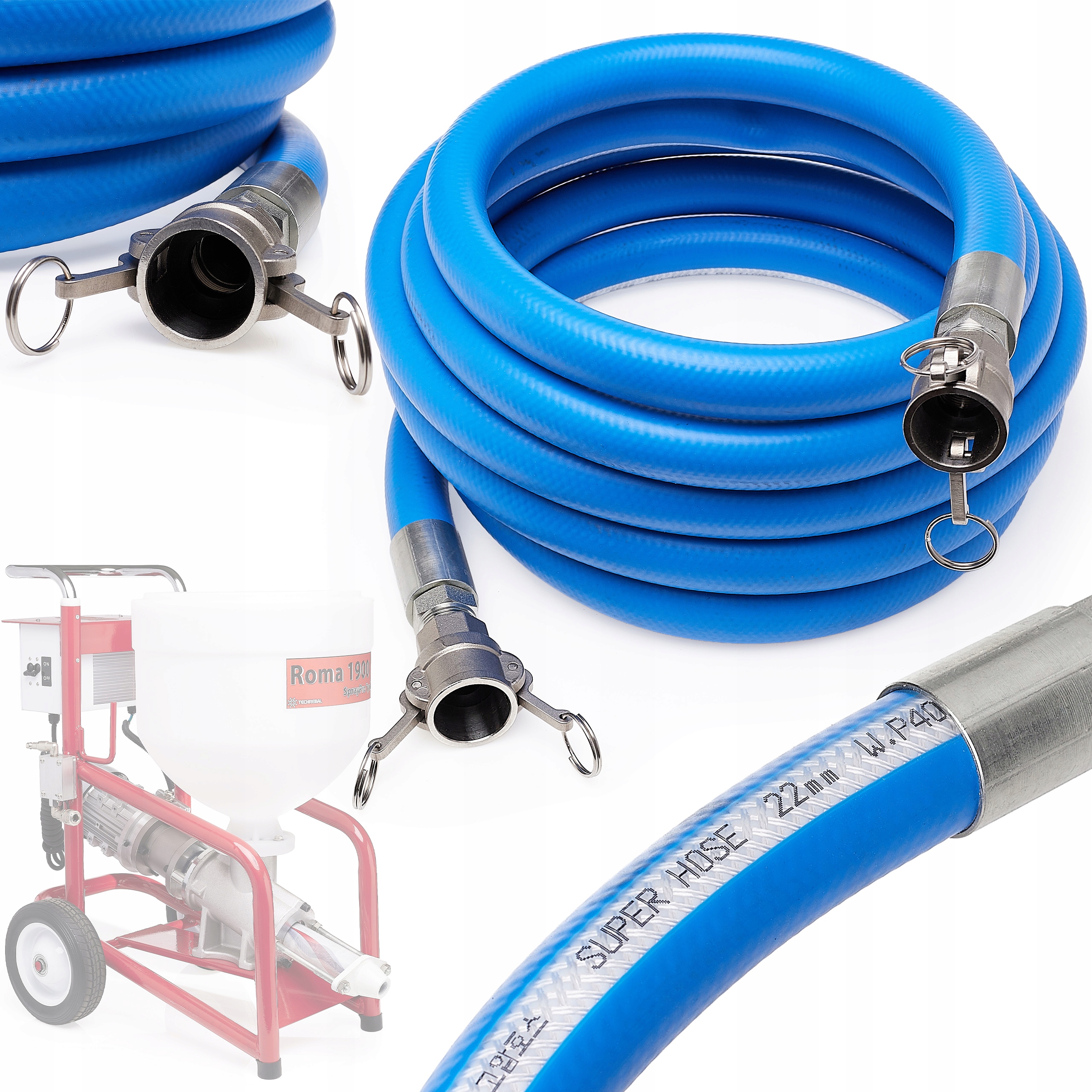 Omítací Hadice Pro Omítací Agregát 10 M 22 MM Konektor Camlock Roma 1900