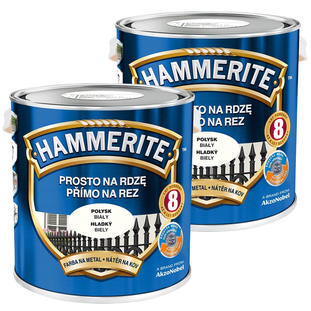 Hammerite Barva Na Kov 5L Přímo Na Rez Lesklá Bílá Set 2x2,5L