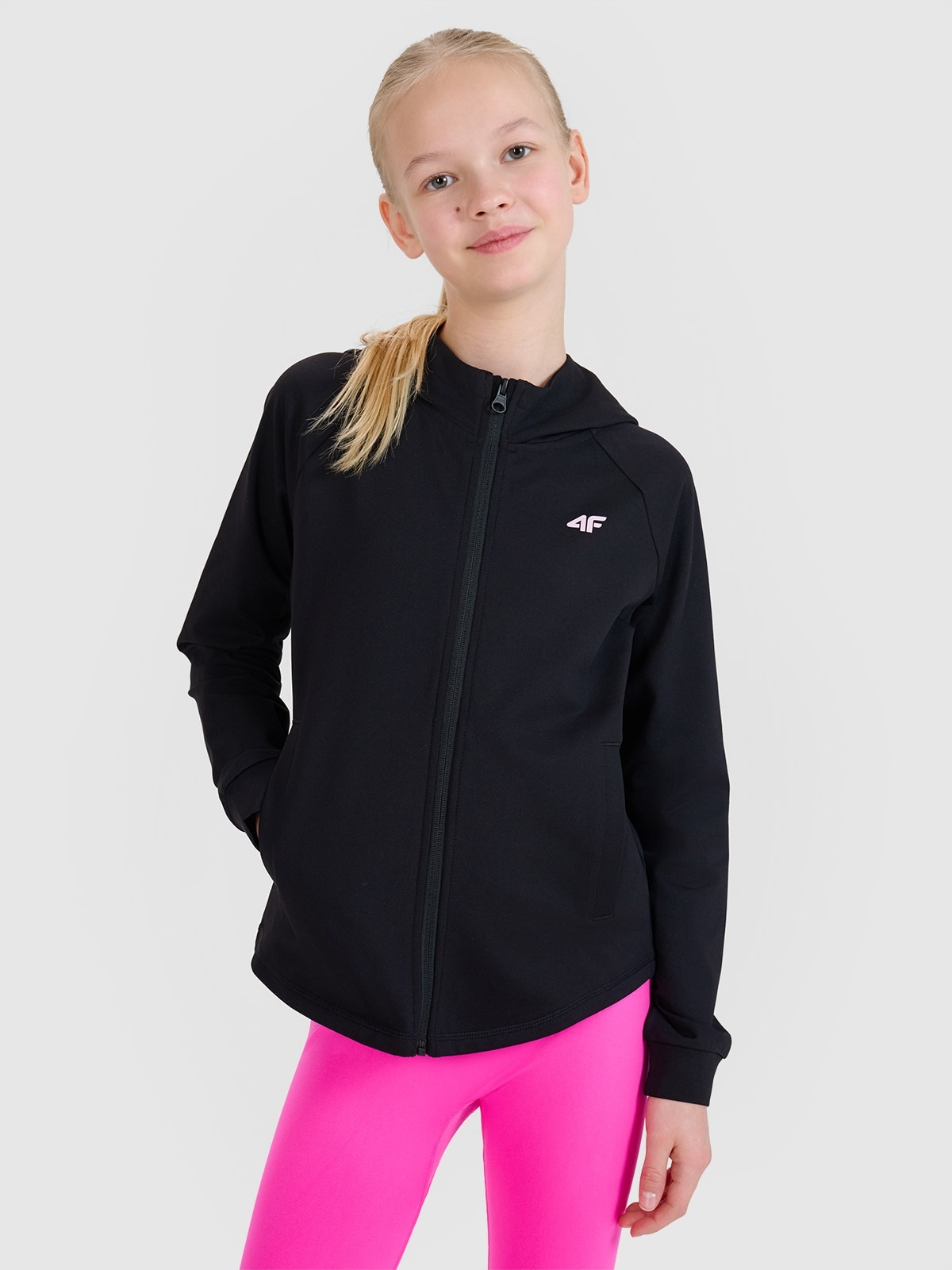 Bluza sportowa rozpinana 4F F448 z kapturem czarna 122-128