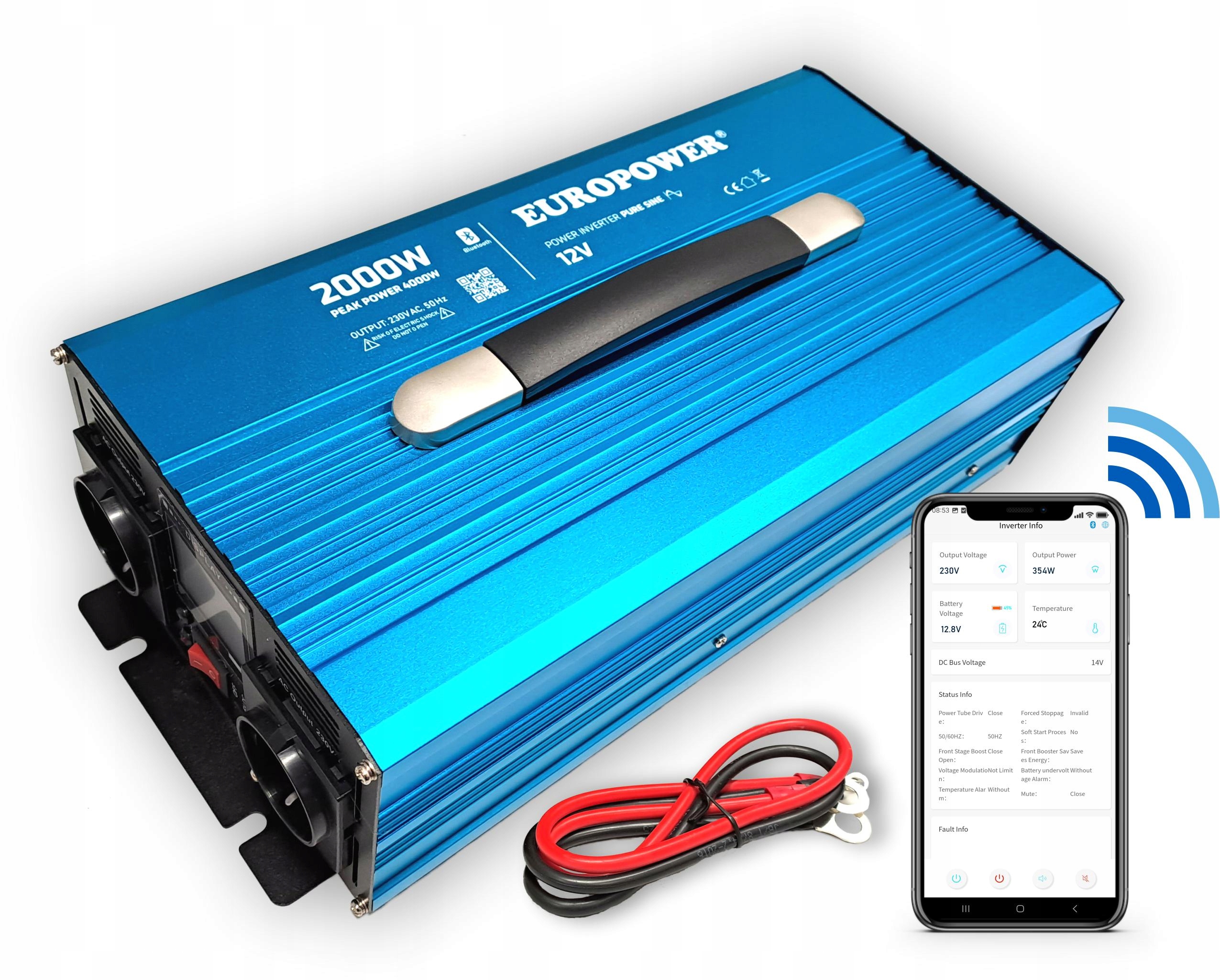 Menič Napätia Invertor Europower 12V DC 230V Ac 2000W 4000W Či
