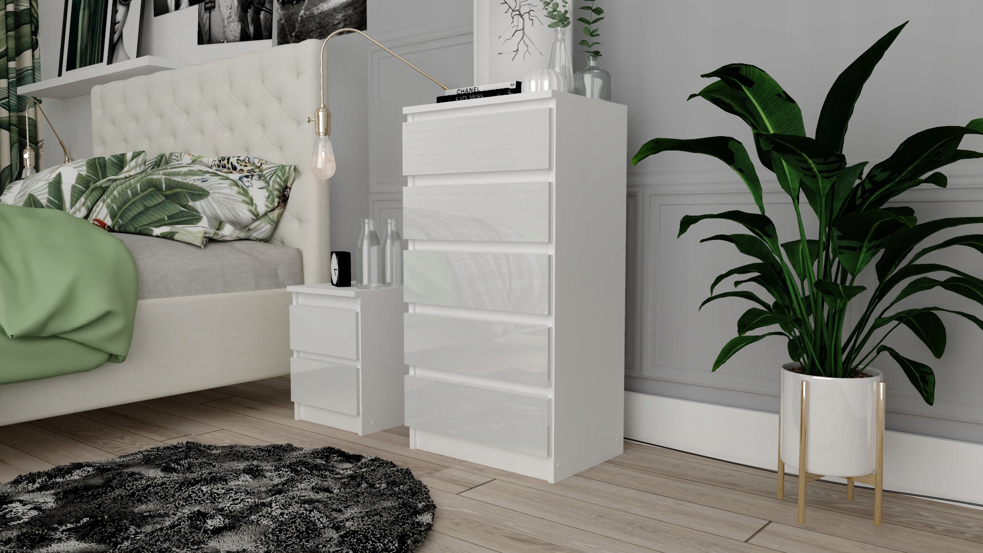 Komoda 5 szuflad Biała Połysk sypialnia pokój Marka Euro-Meble