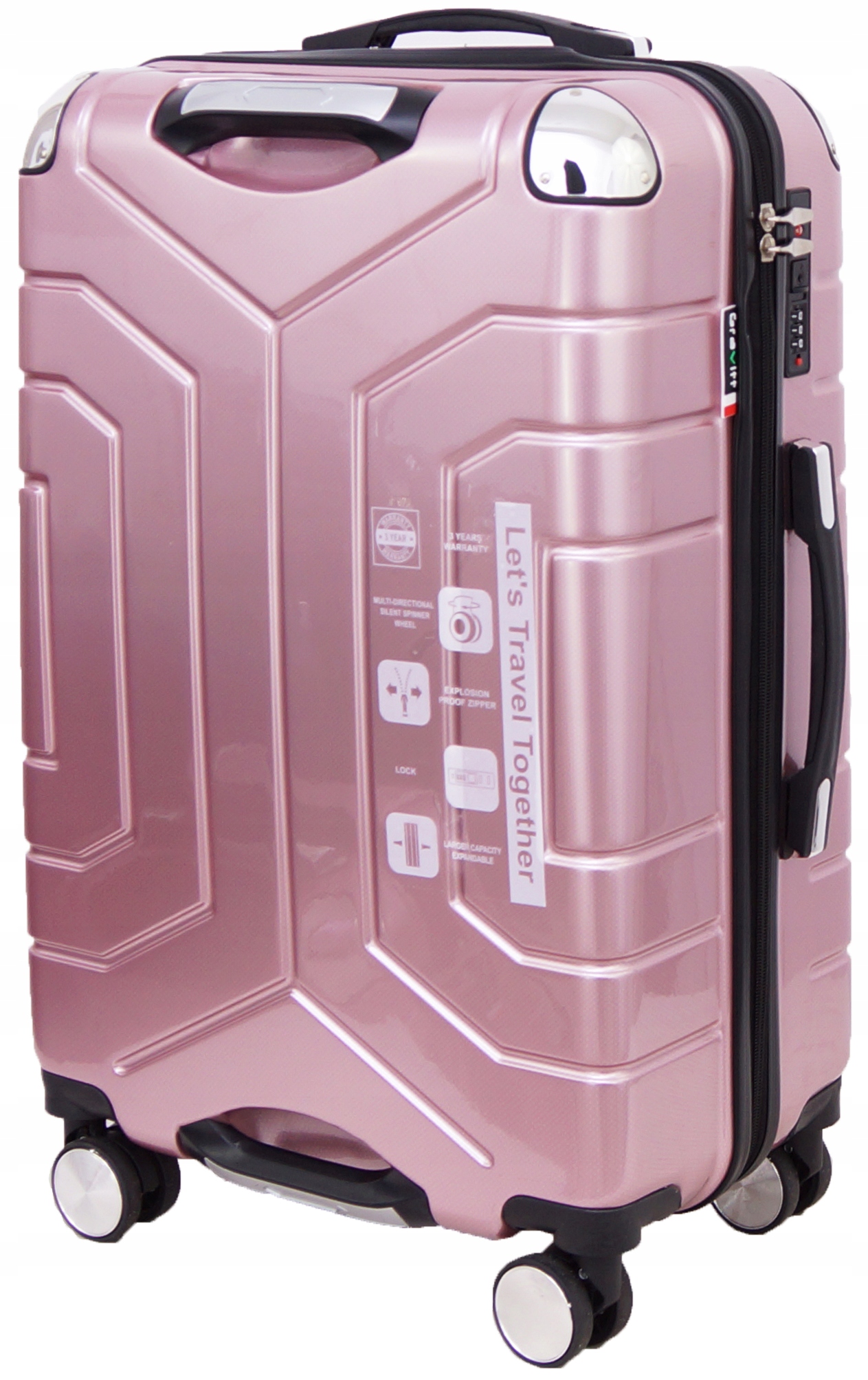 Walizka Średnia Na Kółkach Podróżna XL Gravitt 7910 Poliwęglan Twarda Torba