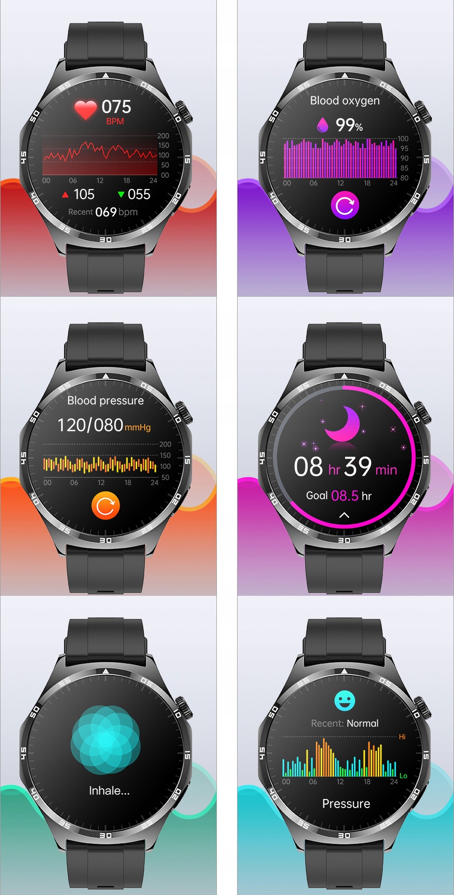 SMARTWATCH ZEGAREK CIŚNIENIOMIERZ EKG GLUKOZA GLIKEMIA HRV ROZMOWY MENU PL Kolor czarny