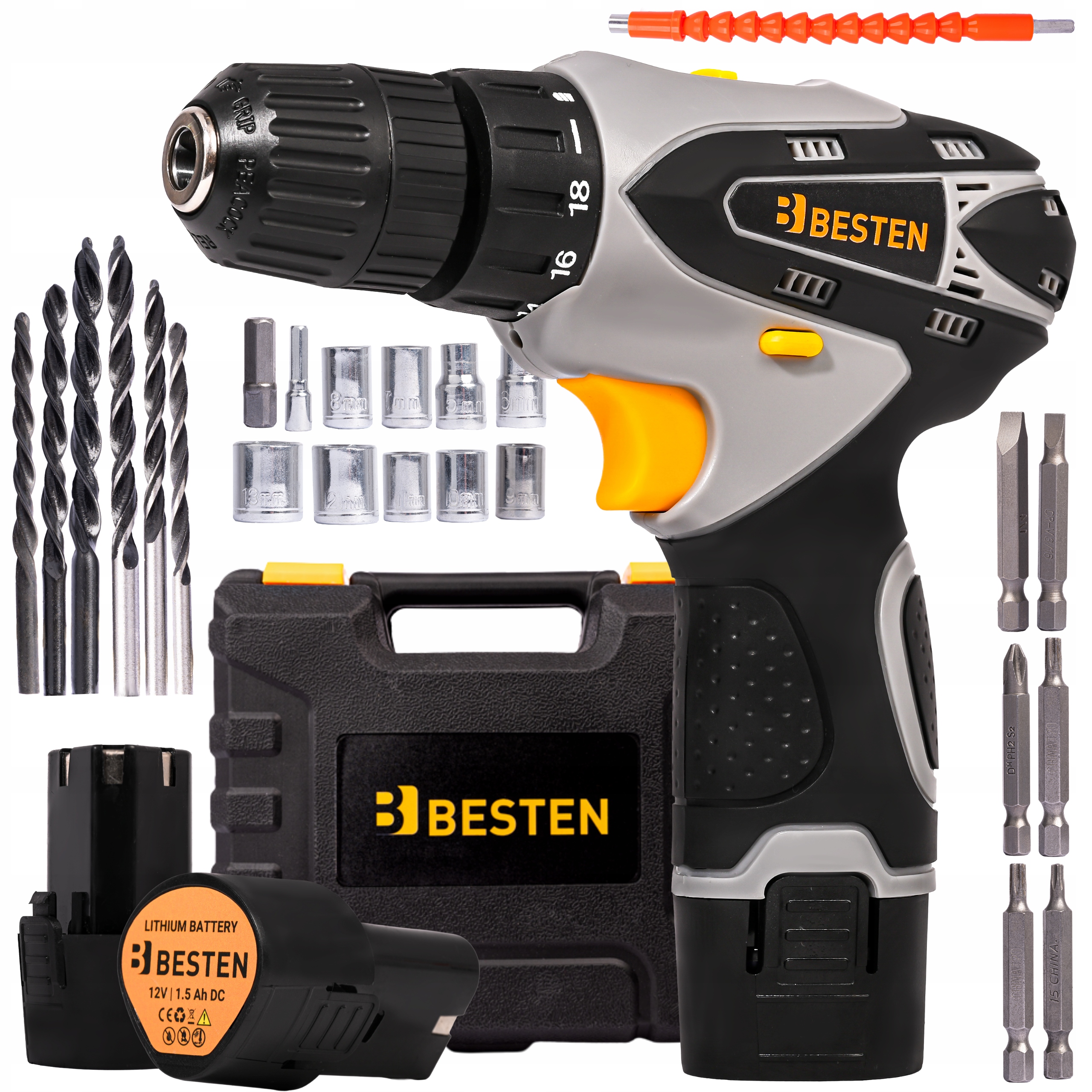 Aku vrtačka 2xAku 1,5Ah 12V kufr příslušenství Besten