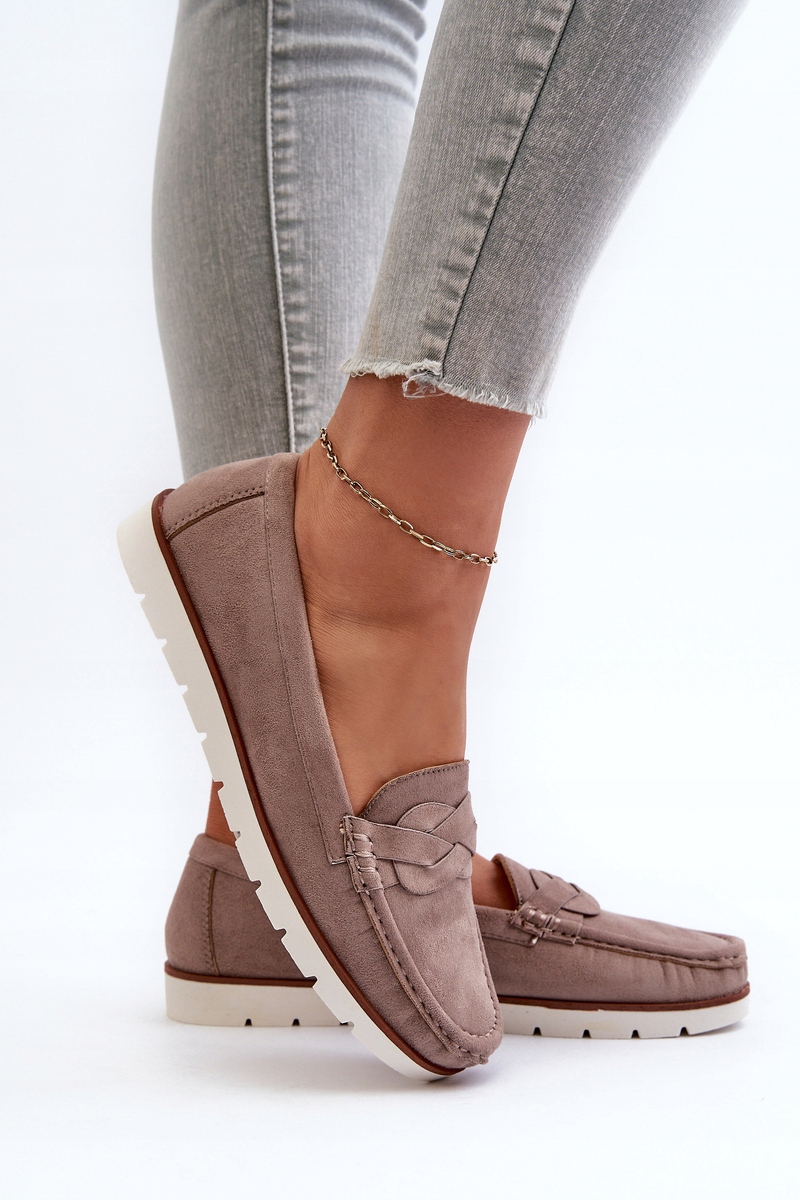 MOKASYNY DAMSKIE Z EKO ZAMSZU KLASYCZNE MODNE ZŁOTE 39 Wzór dominujący bez wzoru