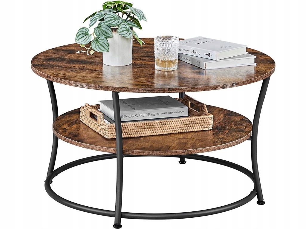 Stolek Vasagle kulatý 80 x 80 x 45 cm dub rustikální