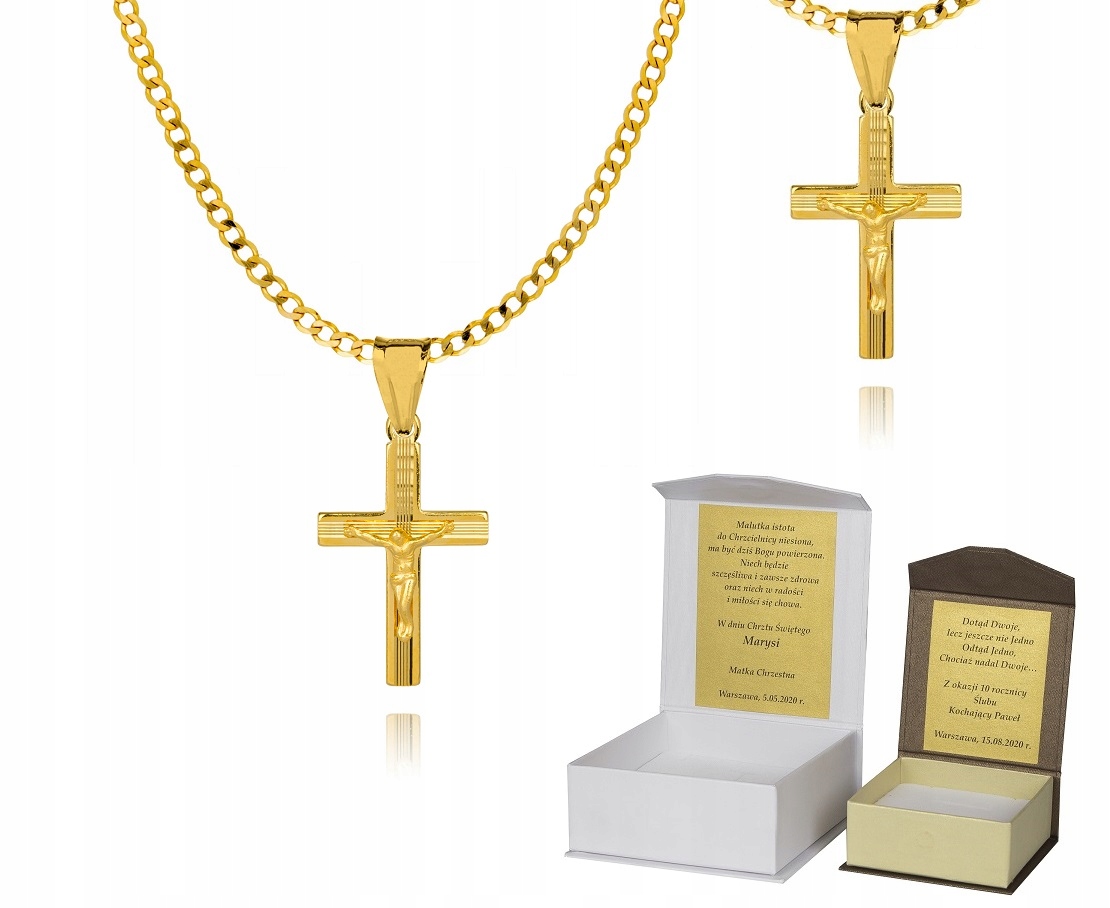 Zlatý řetízek stříbro pozlacený křížek 45 cm Dedikace P4K18