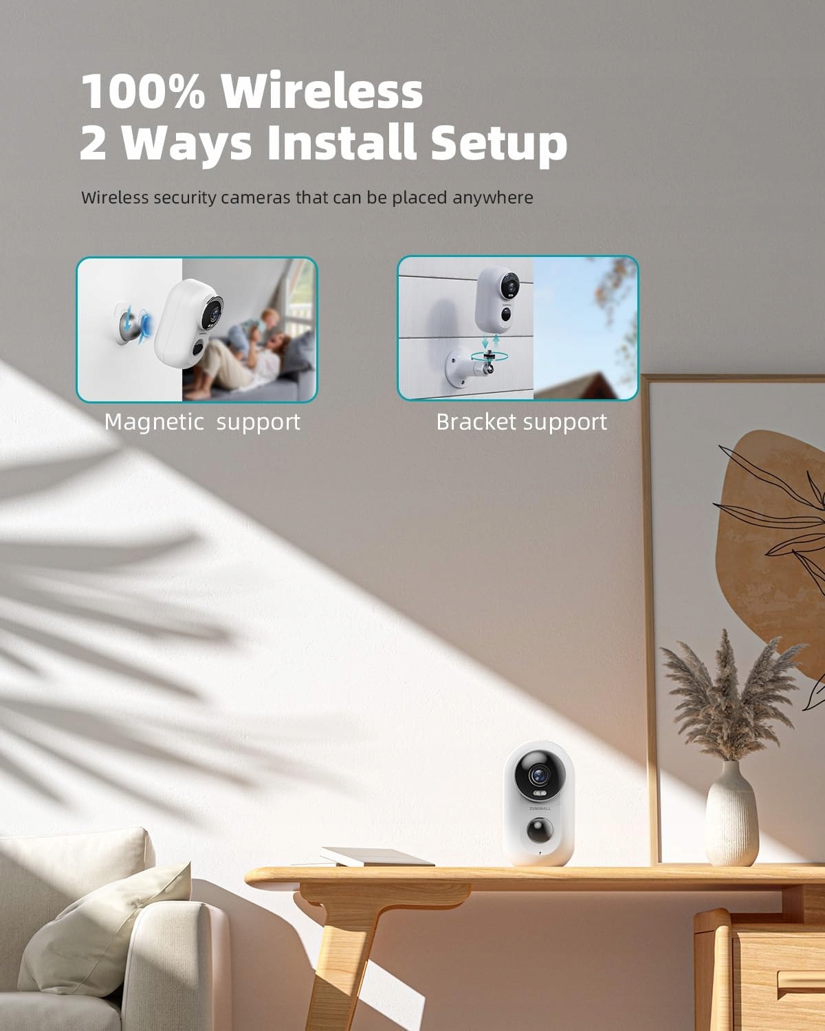 ZUMIMALL Kamera Zewnętrzna 2K 2 Sztuki 3MP Noc PIR IP66 Dwukierunkowe Audio — miniatura 6