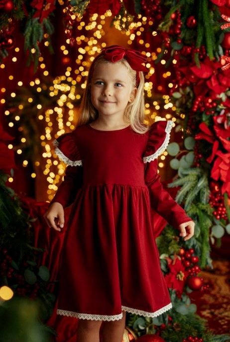 Lily Grey Sukienka Długi Rękaw Bordo Koronka r.116