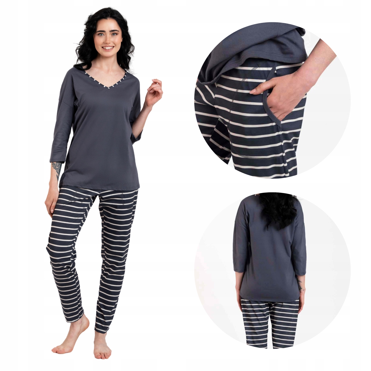 Dámské dvoudílné bavlněné pyžamo s 3/4 rukávem Betty Italian Fashion