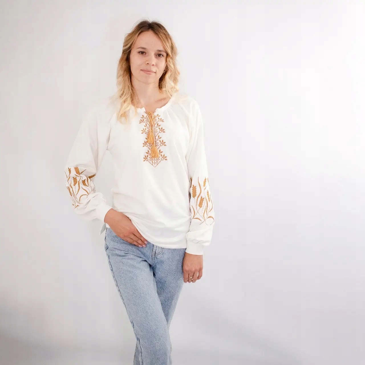 Košile halenka výšivka klasská Ukrajina bavlněná pletenina S