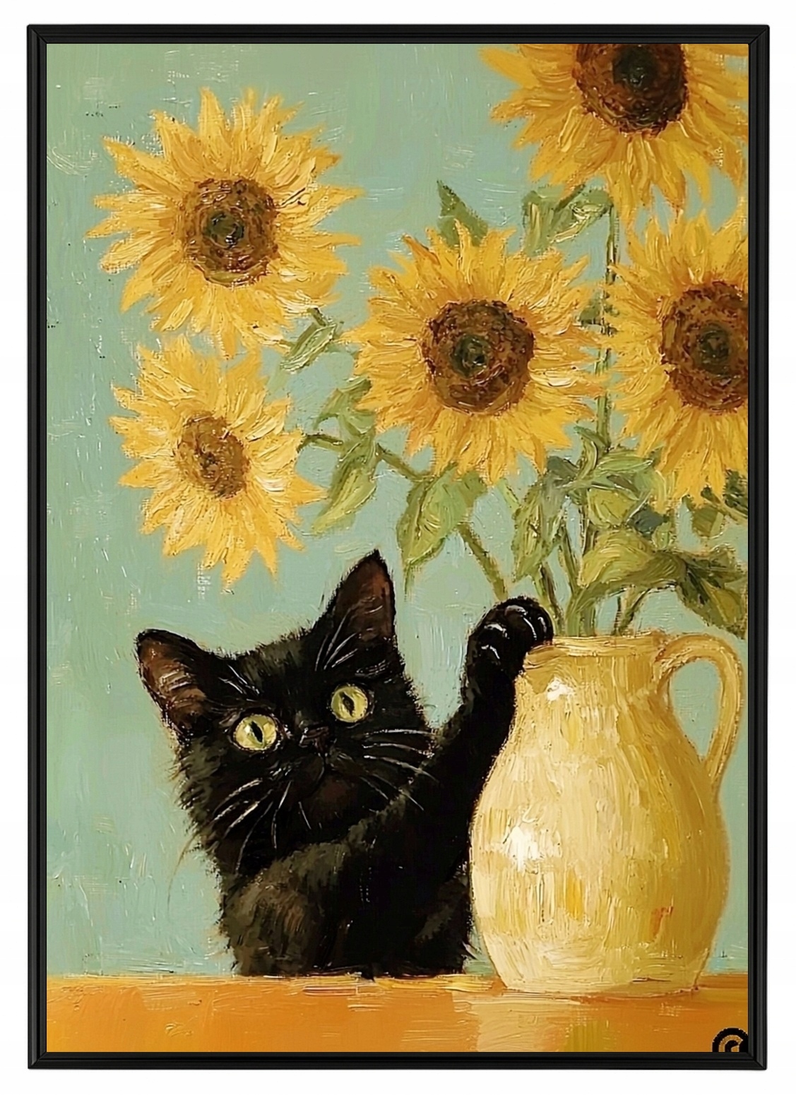 Plakát Rámeček Hliník Černá Kočka Žluté Slunečnice Van Gogh 70x100
