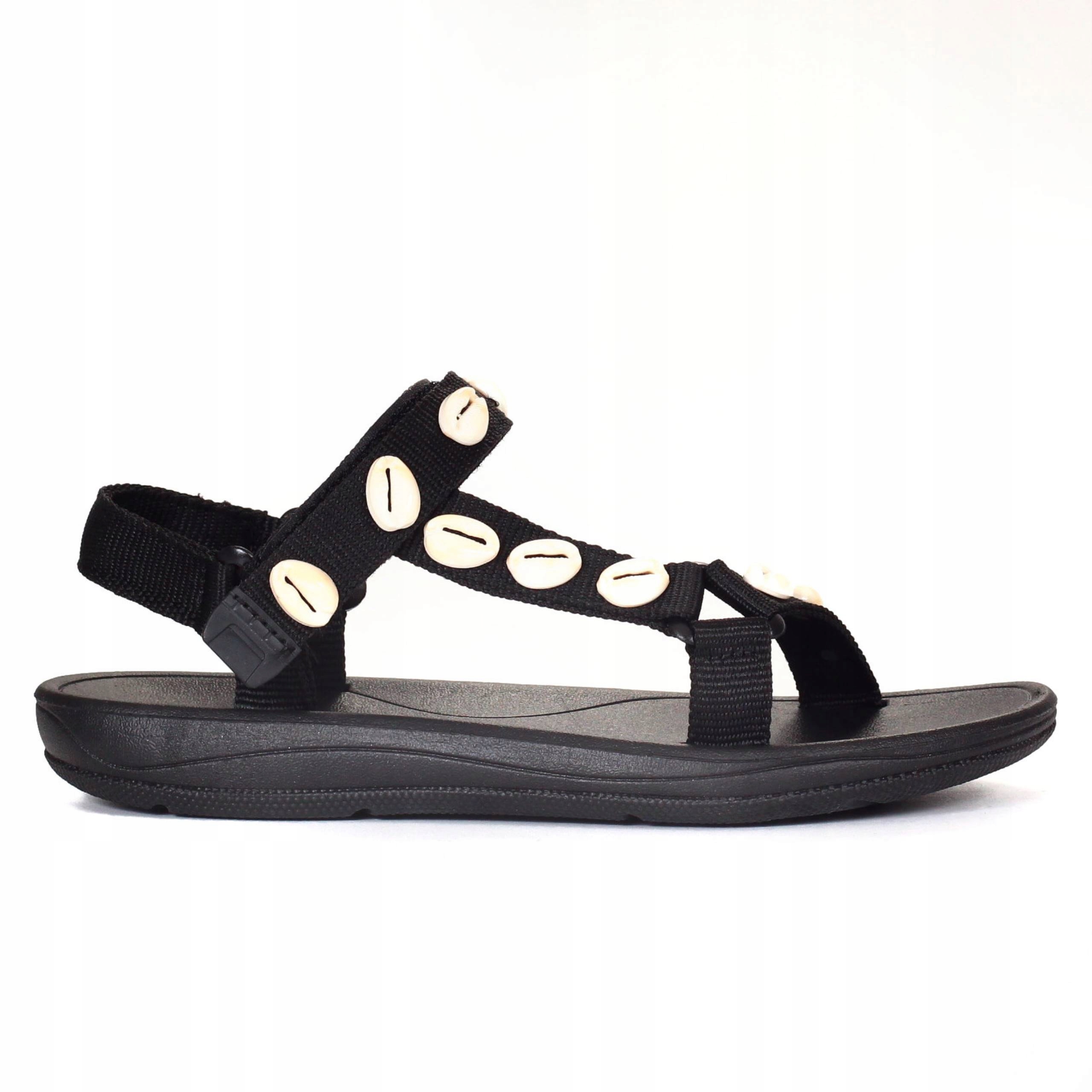 SANDAŁY DAMSKIE CZARNE SPORTOWE Z MUSZELKAMI RZEP Kolor czarny