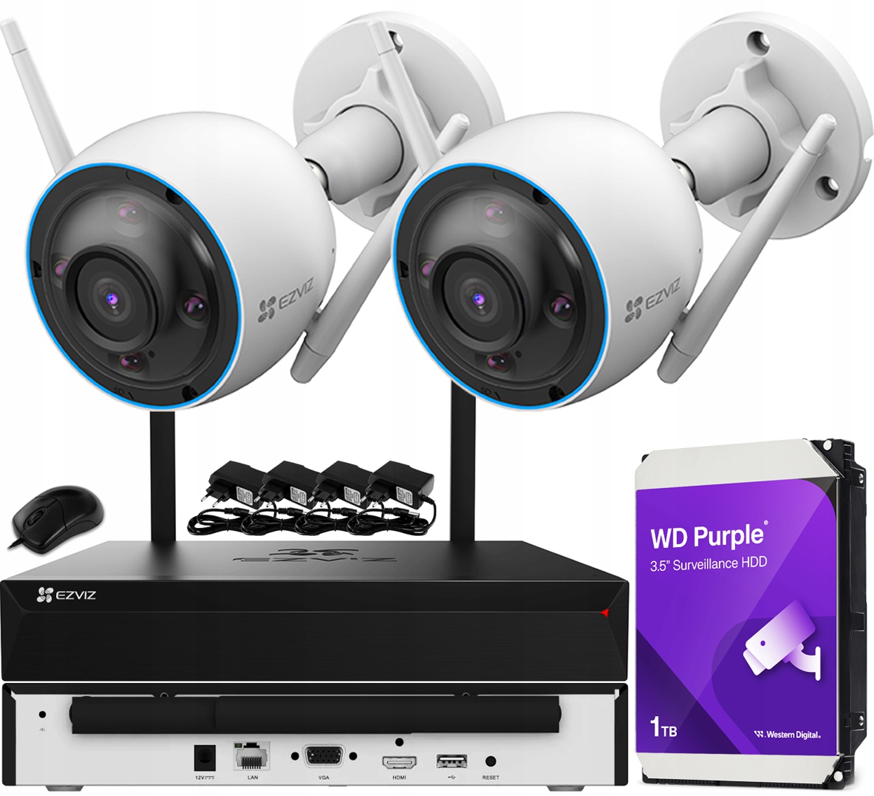 WiFi monitorovací sada Venkovní 5MPx 2 kamery H3 3K Ezviz Rekordér