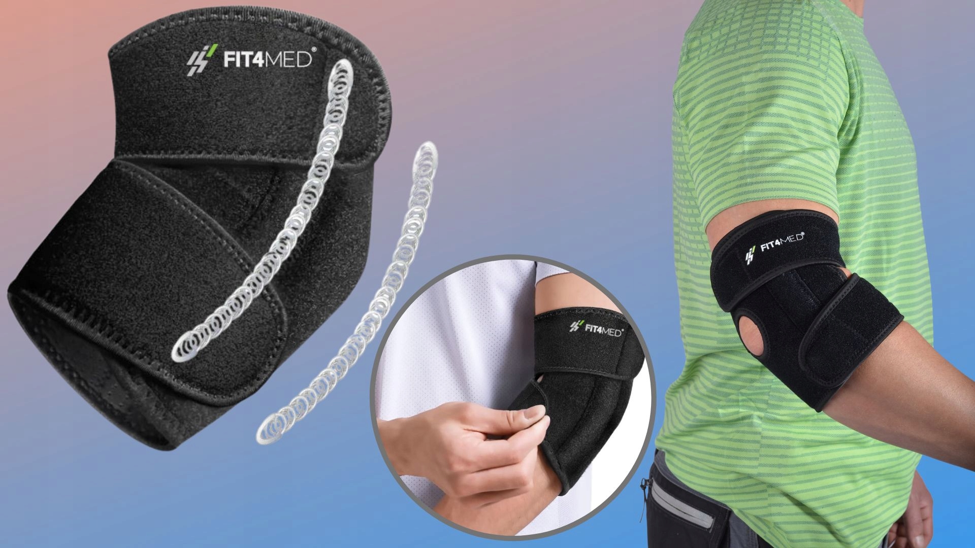 STABILIZATOR STAWU ŁOKCIOWEGO NA ŁOKIEĆ GOLFISTY TENISISTY OPASKA UCISKOWA Kolor dominujący czarny