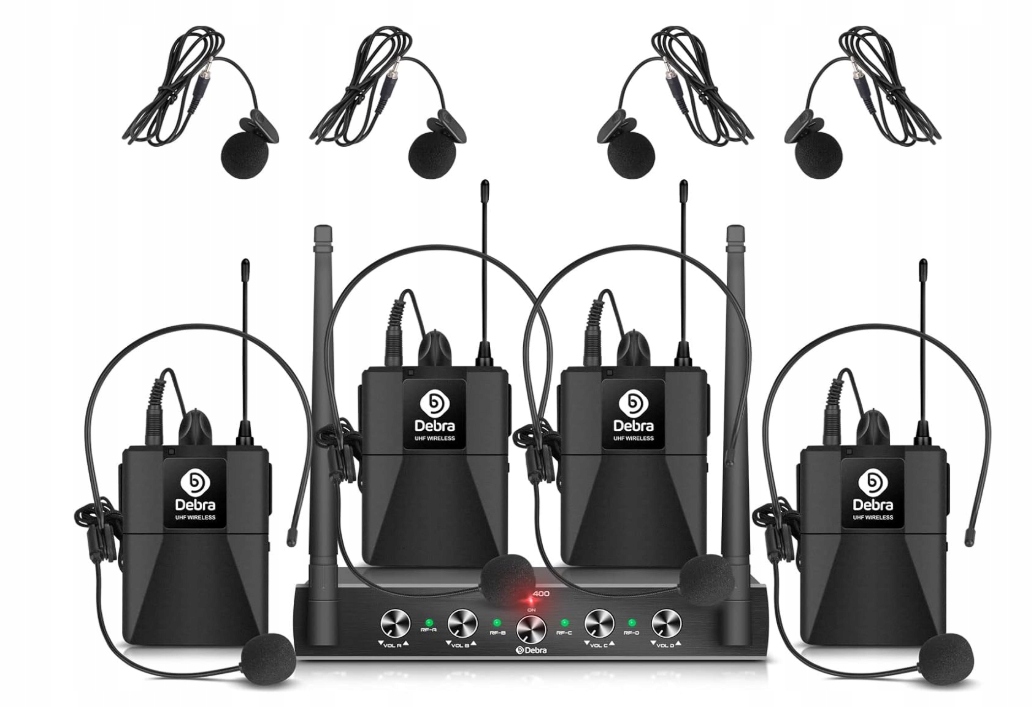 Debra Bezdrátový mikrofon AU400 Uhf s vysílačem Bodypack, 4 ks