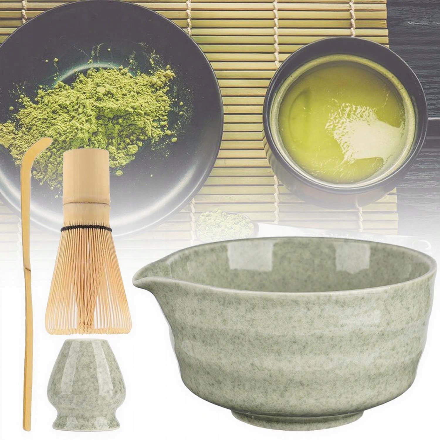 Levně Bambusová Dárková Sada Na Čaj Matchy Chashaku Šlehací Metla Lžíce 4EL