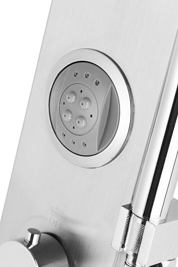 WĄSKI PANEL PRYSZNICOWY STALOWY SREBRNY Z TERMOSTATEM OŚWIETLENIE LED Linia snake