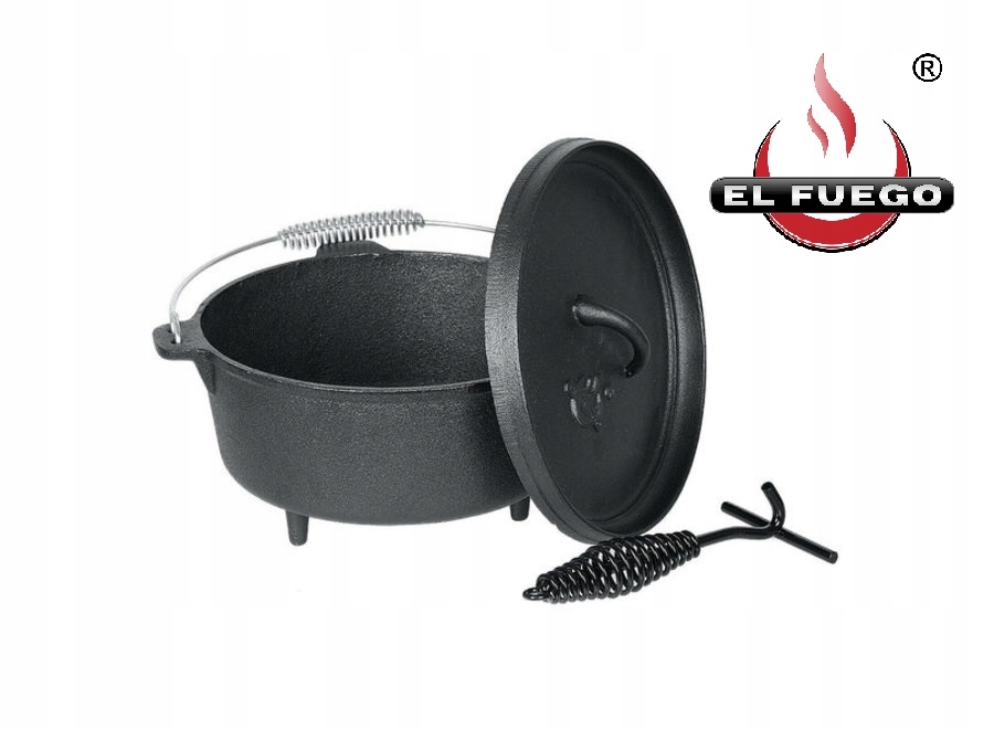 KOCIOŁEK ŻELIWNY EL FUEGO 5.64L SOLIDNY POKRYWKA