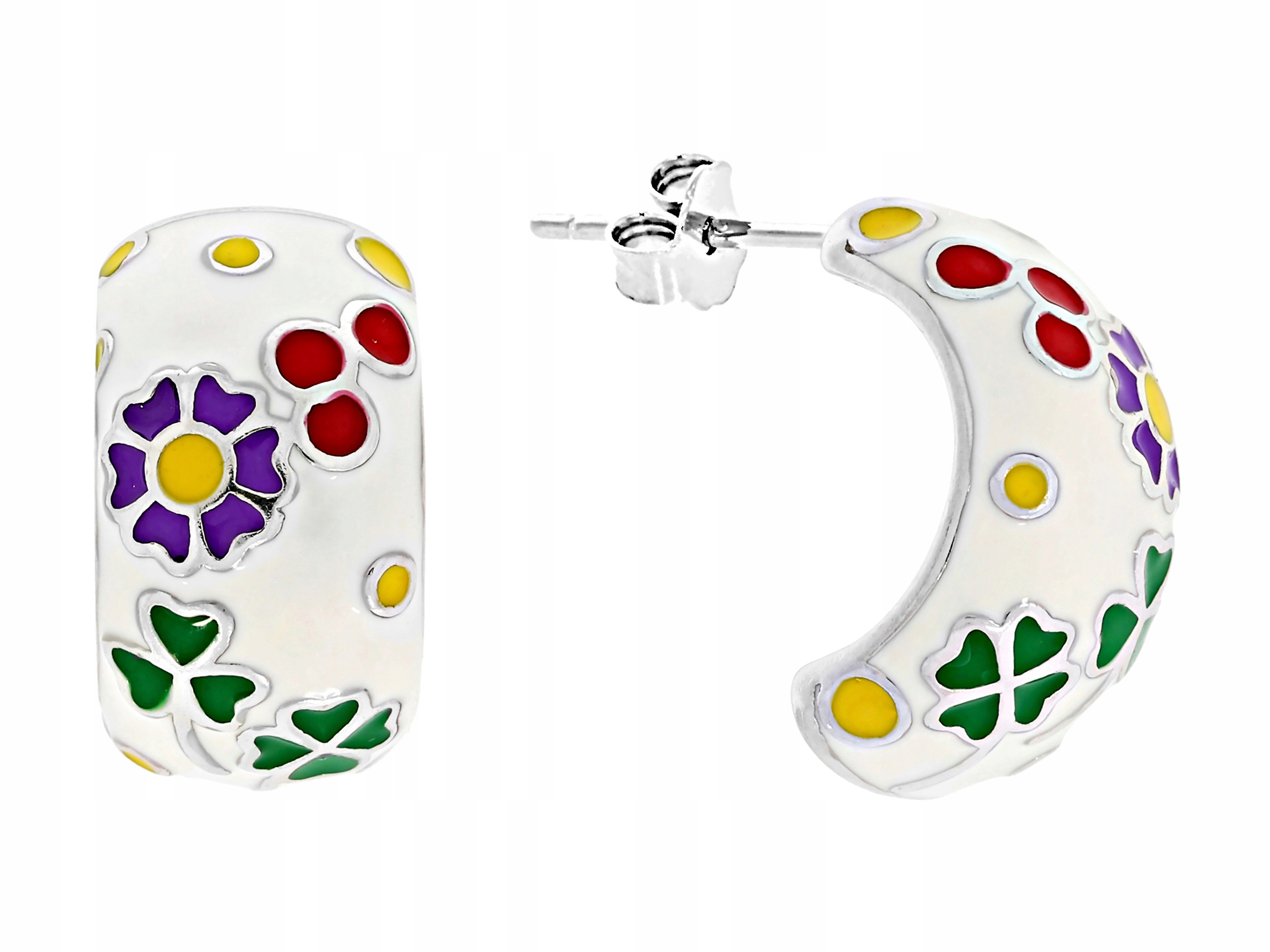 Stříbrné Náušnice Šroubky Barevné Květiny Jetelky Smalt Dýka Stříbro